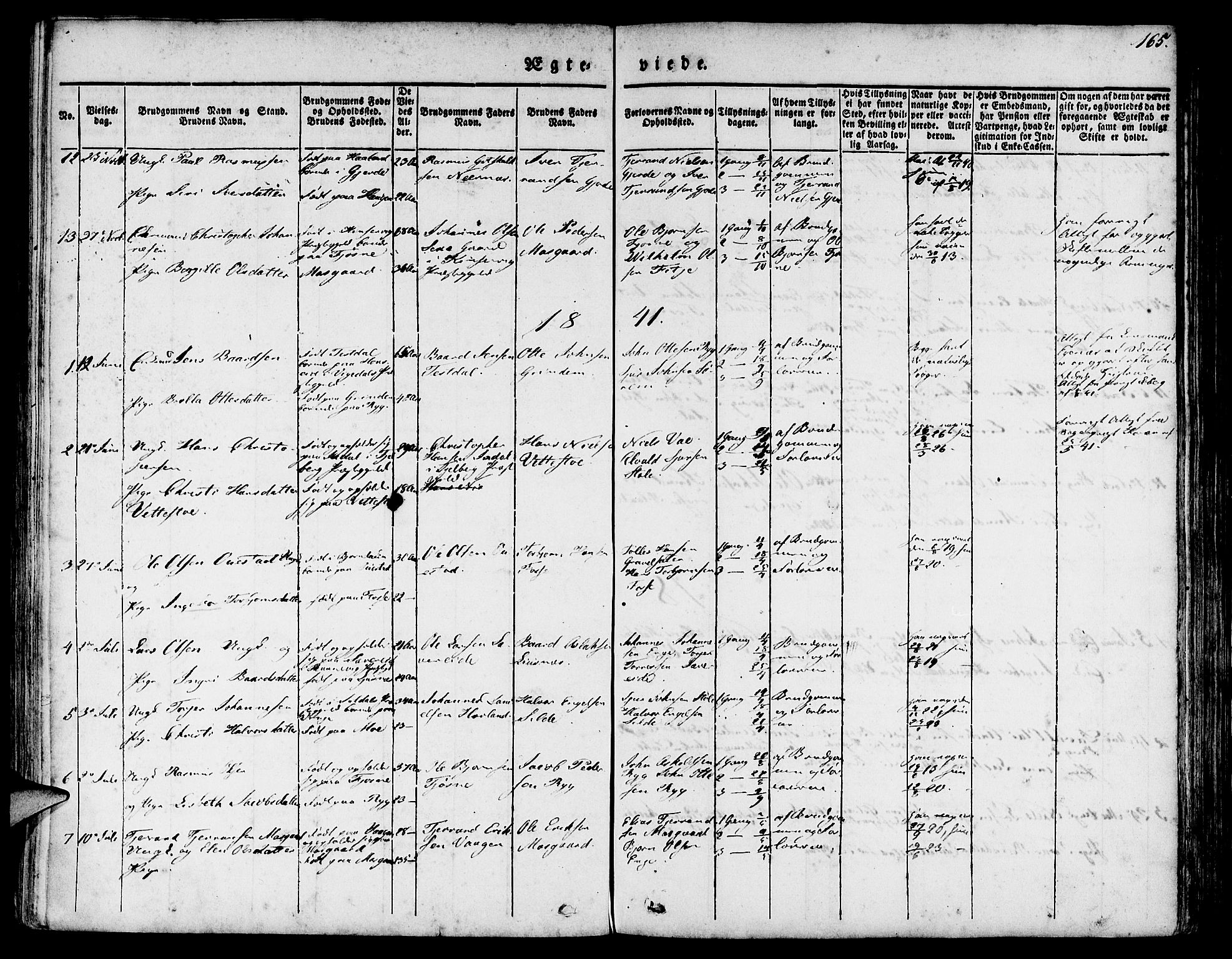 Etne sokneprestembete, SAB/A-75001/H/Haa: Parish register (official) no. A 7, 1831-1847, p. 165