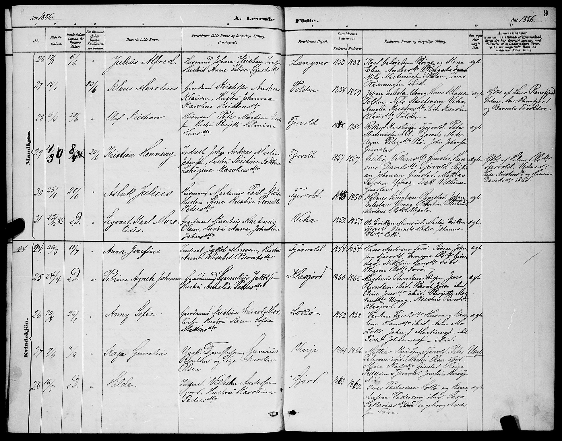 Ministerialprotokoller, klokkerbøker og fødselsregistre - Nordland, AV/SAT-A-1459/891/L1315: Parish register (copy) no. 891C04, 1886-1893, p. 9