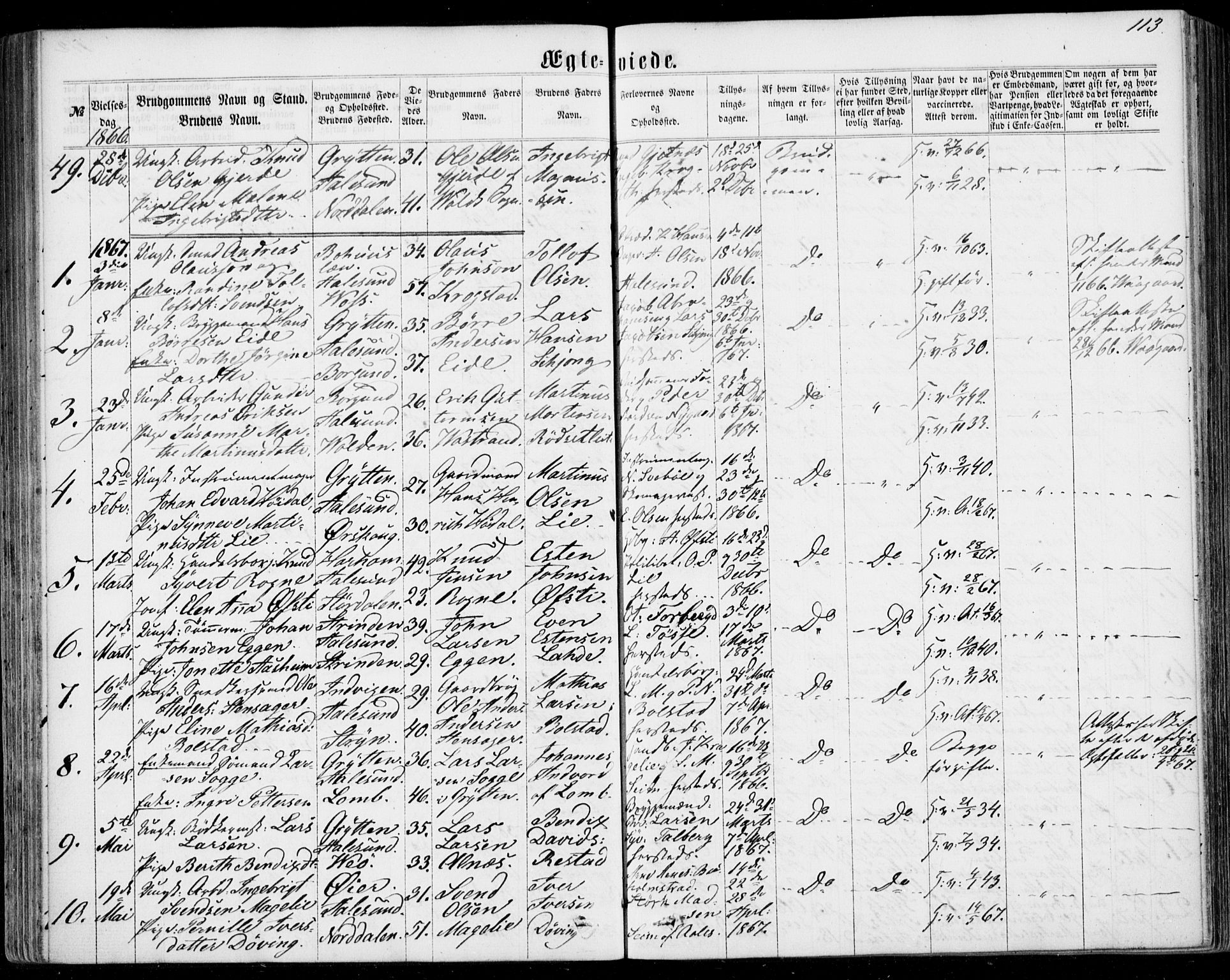 Ministerialprotokoller, klokkerbøker og fødselsregistre - Møre og Romsdal, SAT/A-1454/529/L0452: Parish register (official) no. 529A02, 1864-1871, p. 113