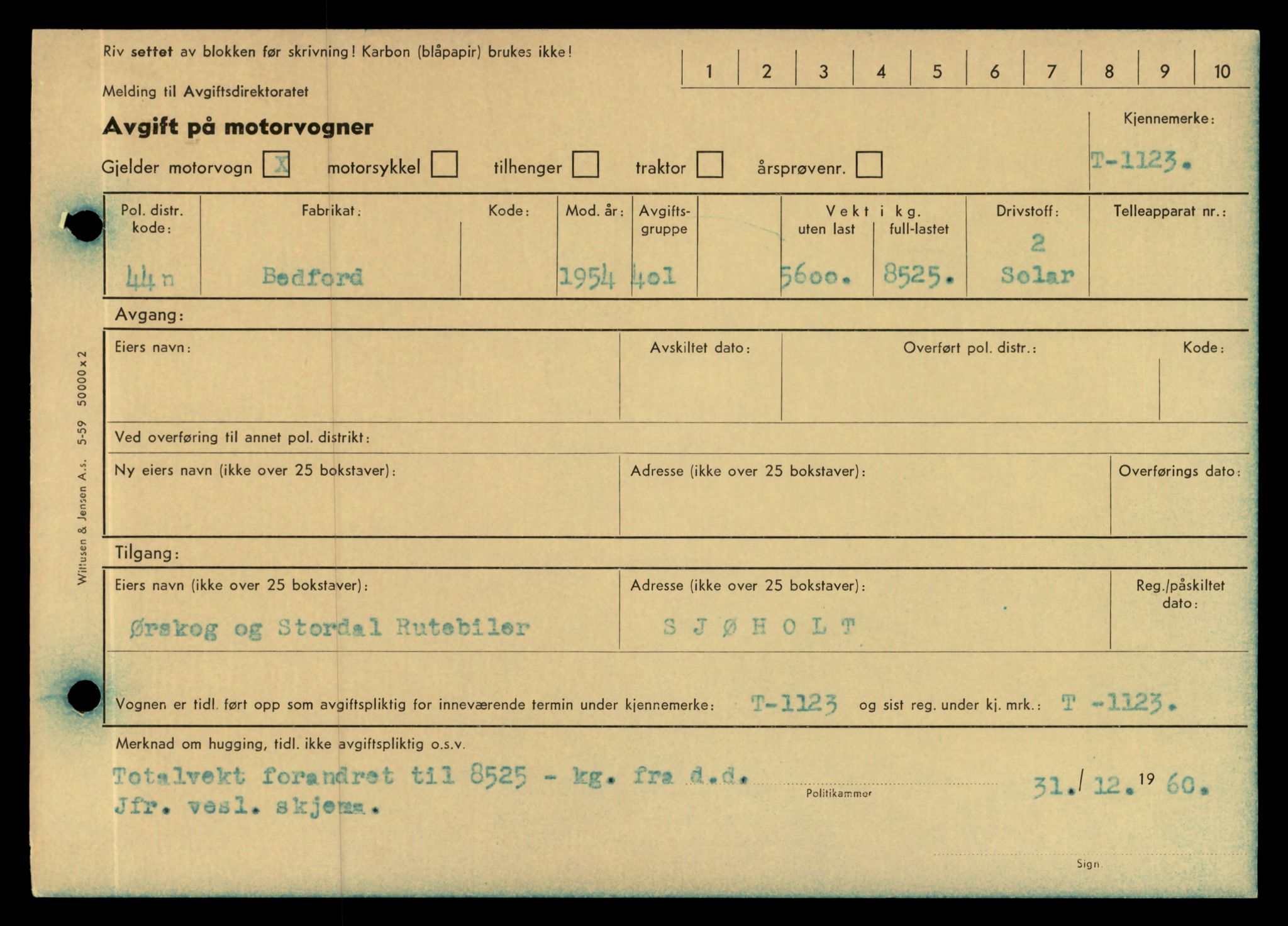 Møre og Romsdal vegkontor - Ålesund trafikkstasjon, AV/SAT-A-4099/F/Fe/L0010: Registreringskort for kjøretøy T 1050 - T 1169, 1927-1998, p. 2093