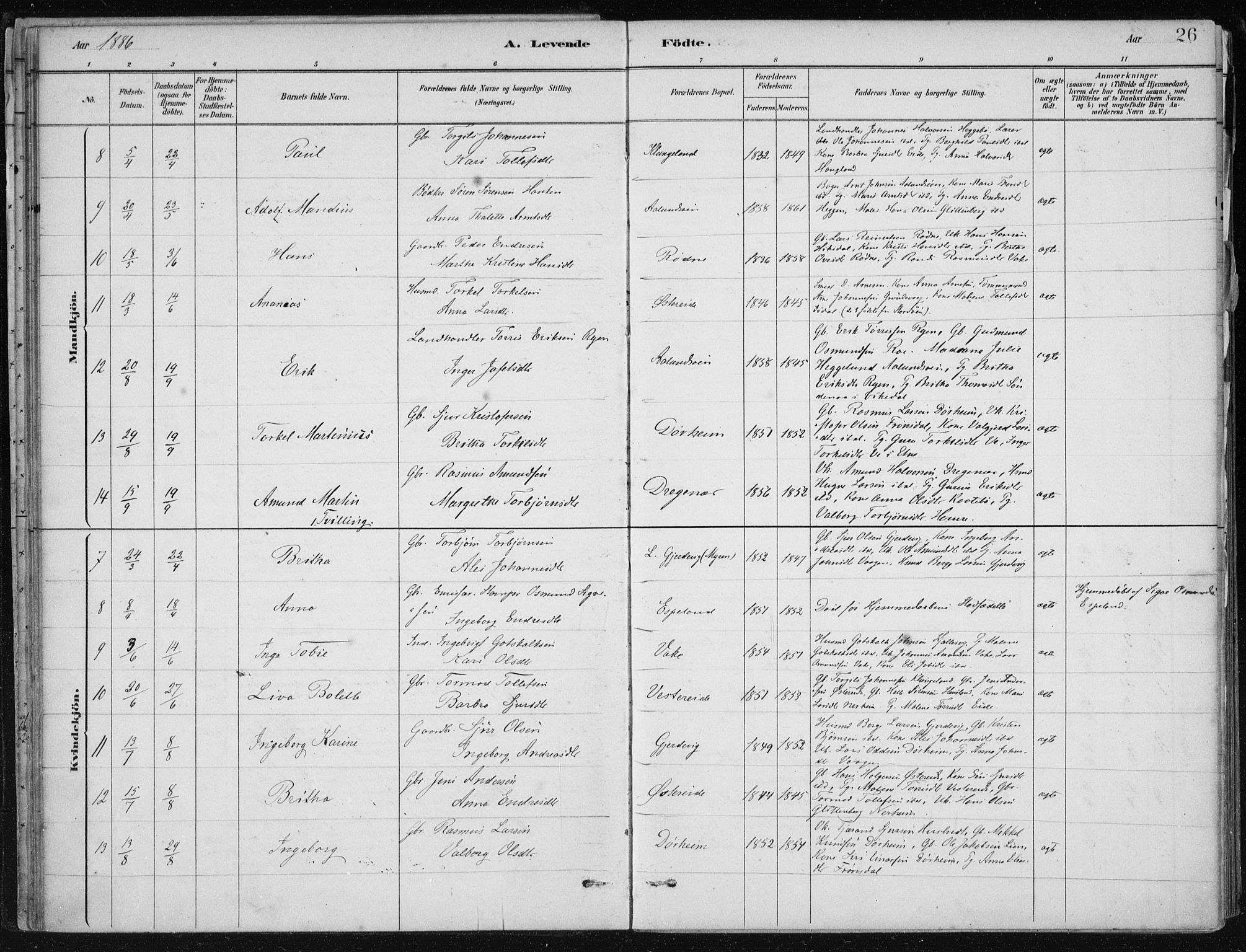 Fjelberg sokneprestembete, AV/SAB-A-75201/H/Haa: Parish register (official) no. D 1, 1879-1918, p. 26