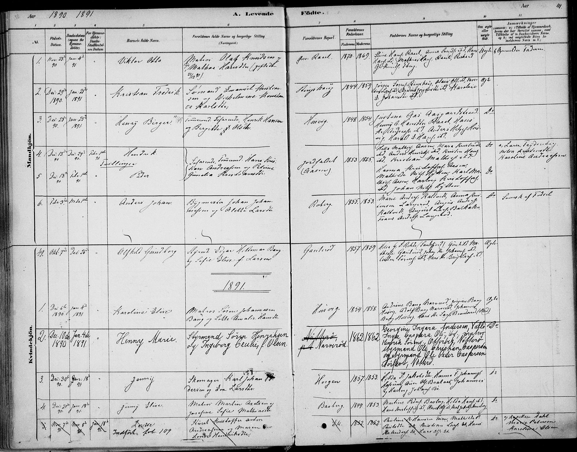 Sem kirkebøker, SAKO/A-5/F/Fb/L0004: Parish register (official) no. II 4, 1878-1891, p. 111
