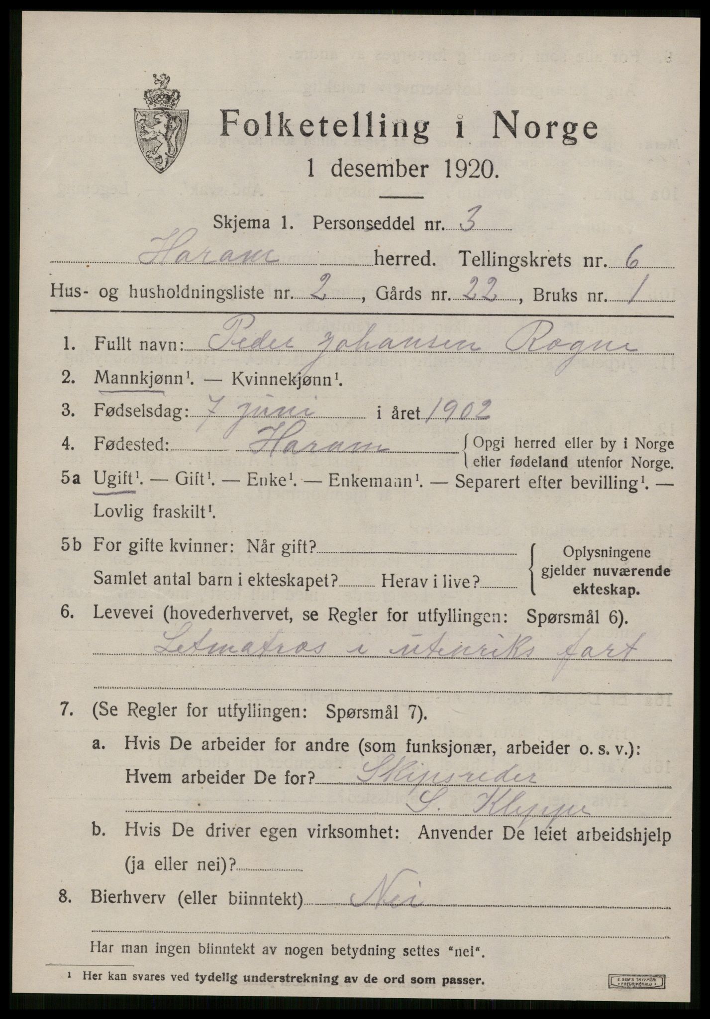 SAT, 1920 census for Haram, 1920, p. 3245