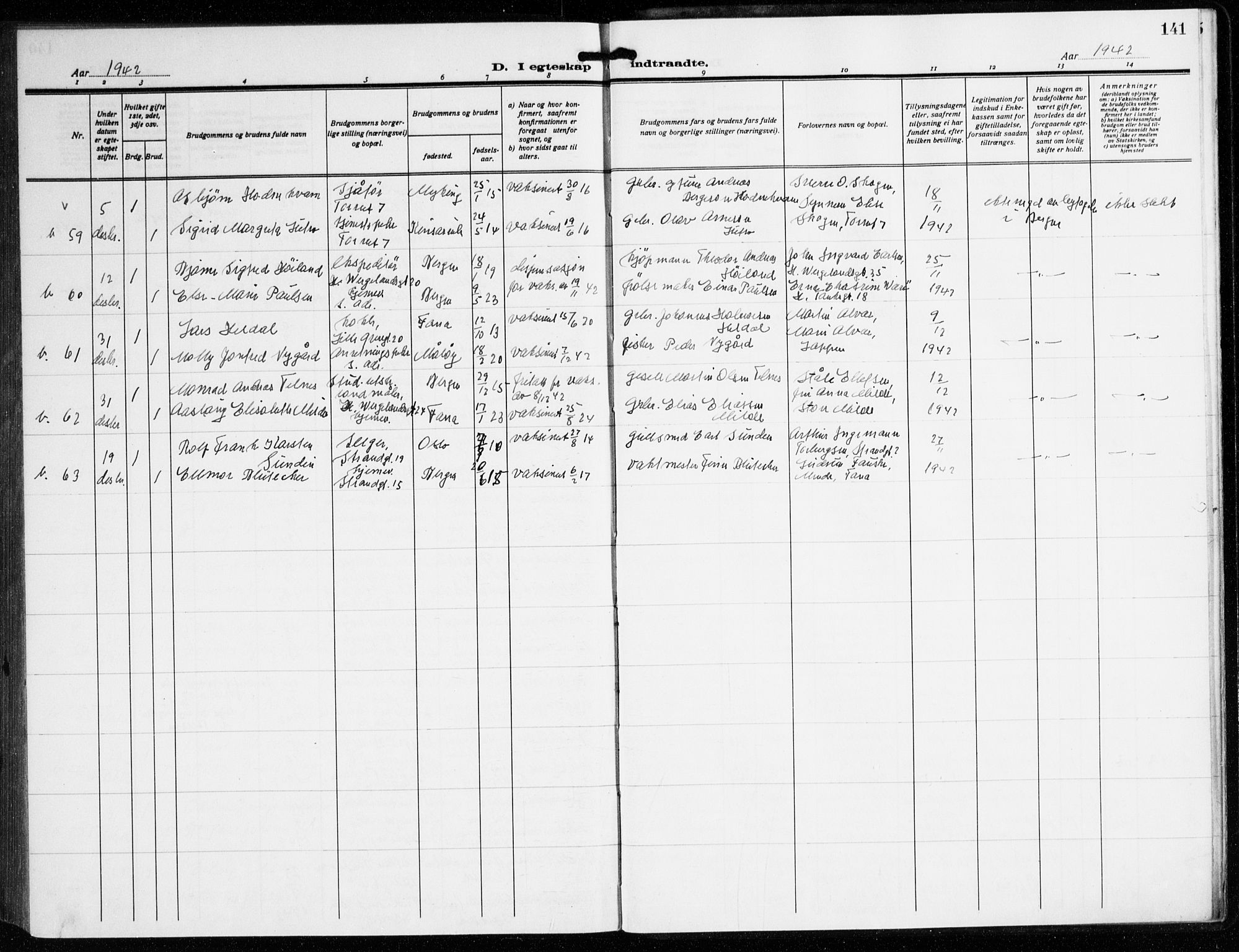 Korskirken sokneprestembete, AV/SAB-A-76101/H/Hab: Parish register (copy) no. D 5, 1926-1944, p. 141