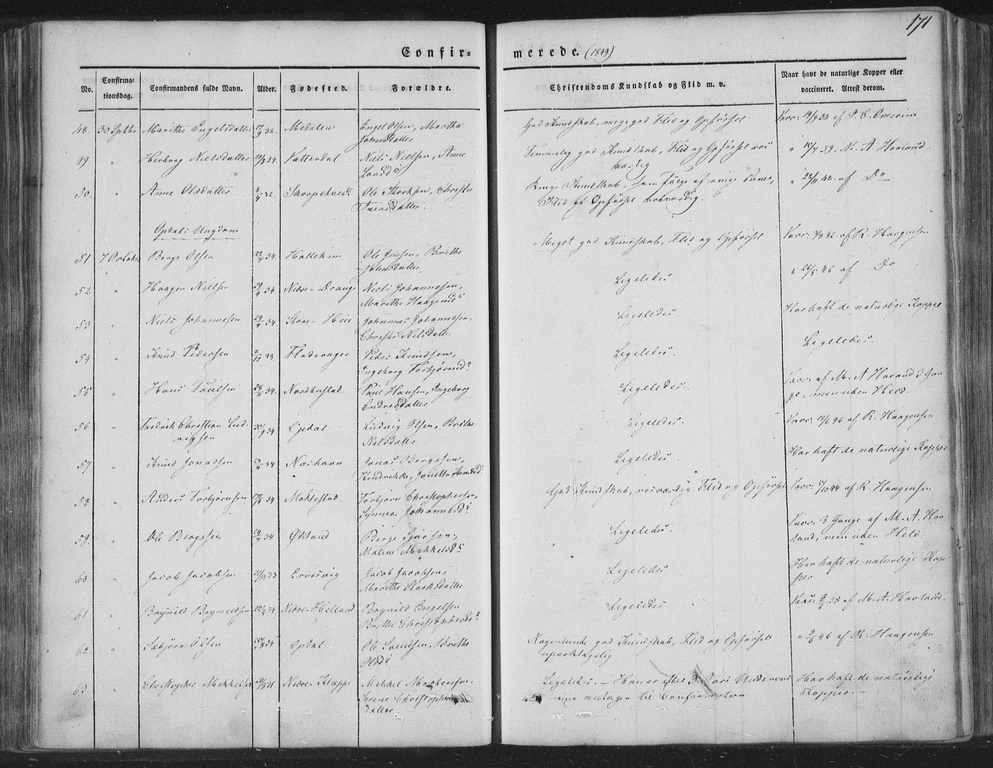 Tysnes sokneprestembete, AV/SAB-A-78601/H/Haa: Parish register (official) no. A 10, 1848-1859, p. 171