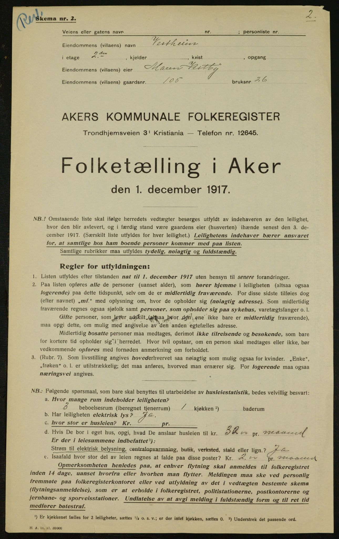 OBA, Municipal Census 1917 for Aker, 1917, p. 31490