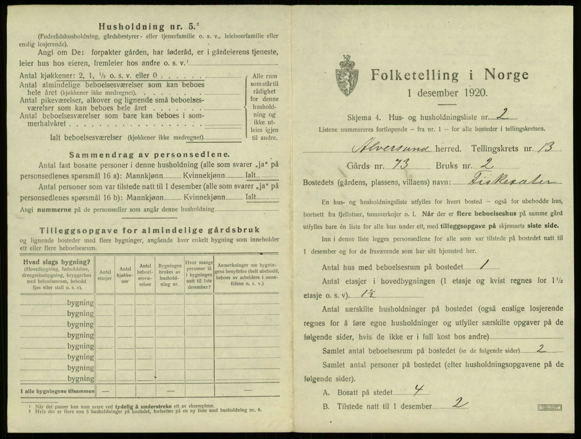 SAB, 1920 census for Alversund, 1920, p. 950