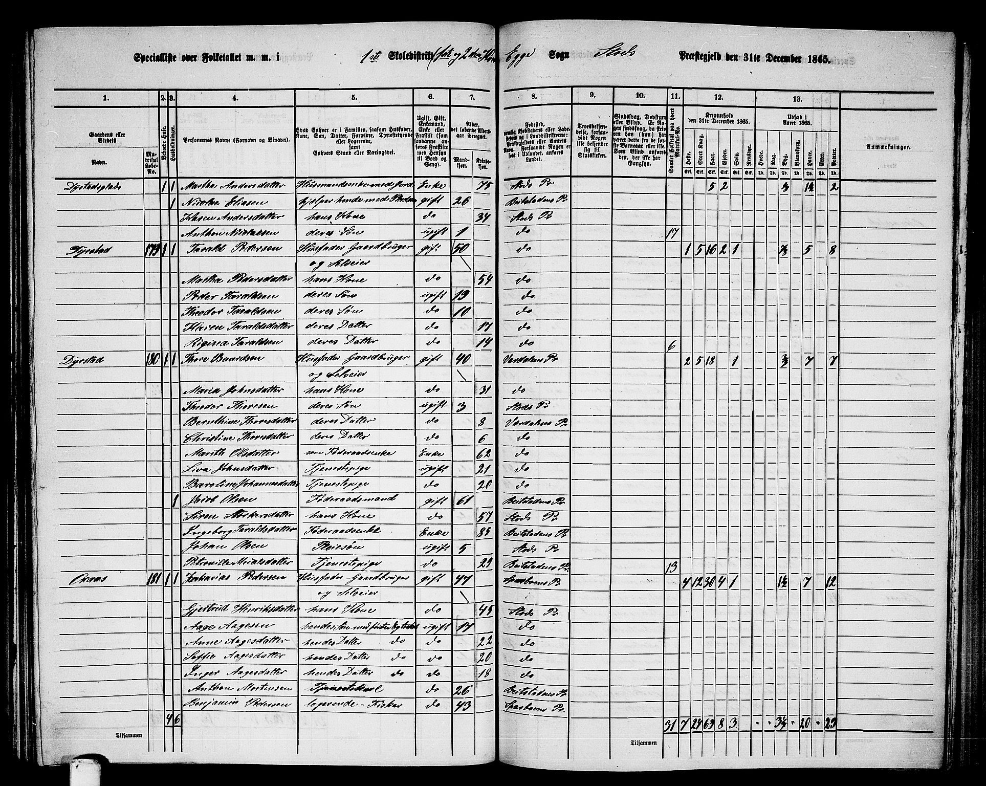 RA, 1865 census for Stod, 1865, p. 141