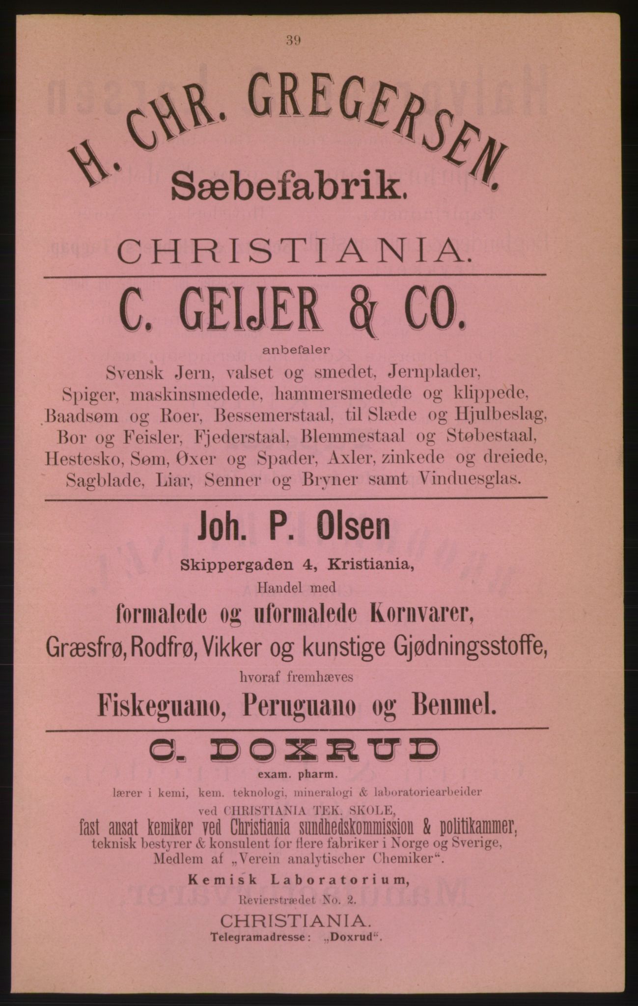 Kristiania/Oslo adressebok, PUBL/-, 1882, p. 39