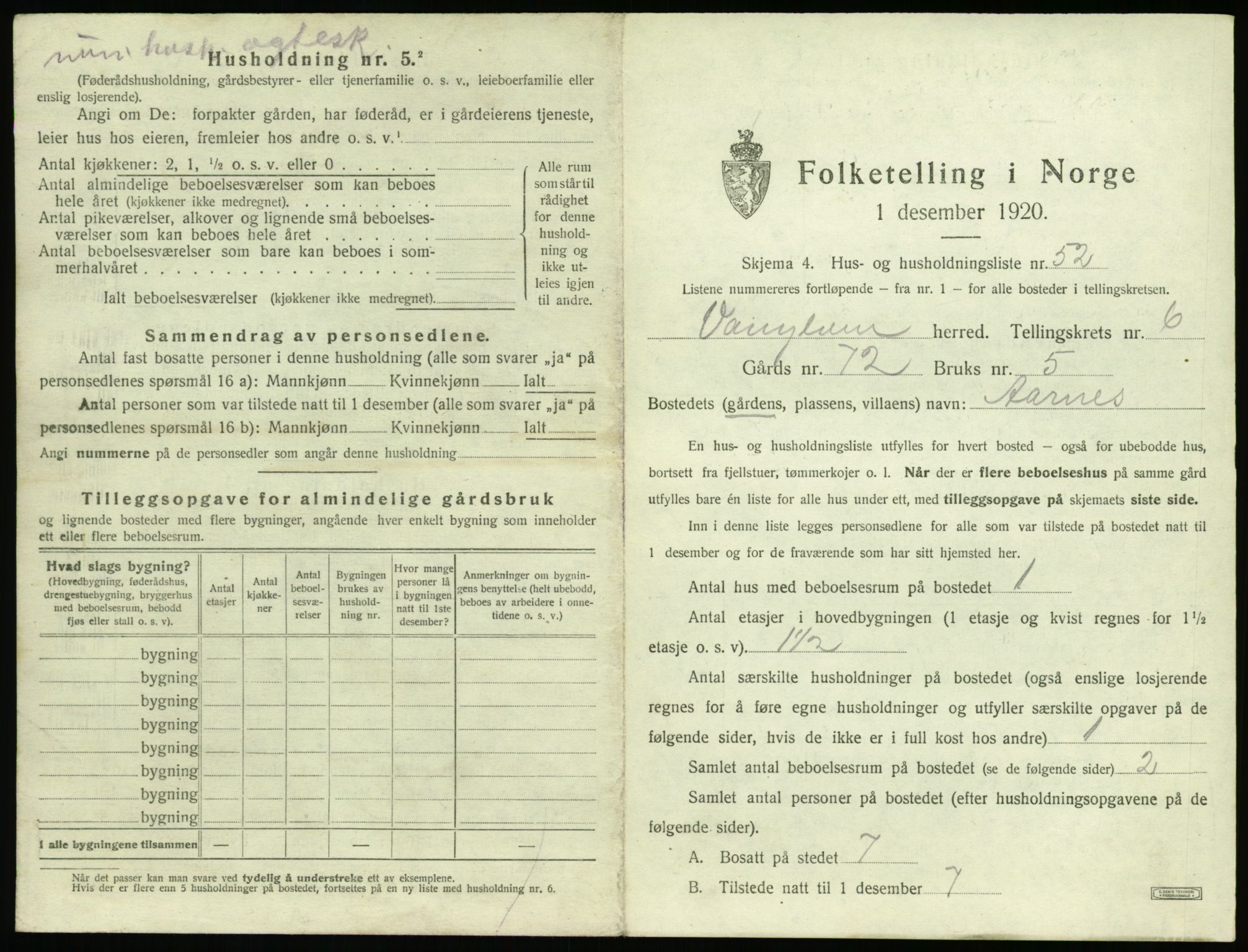 SAT, 1920 census for Vanylven, 1920, p. 563