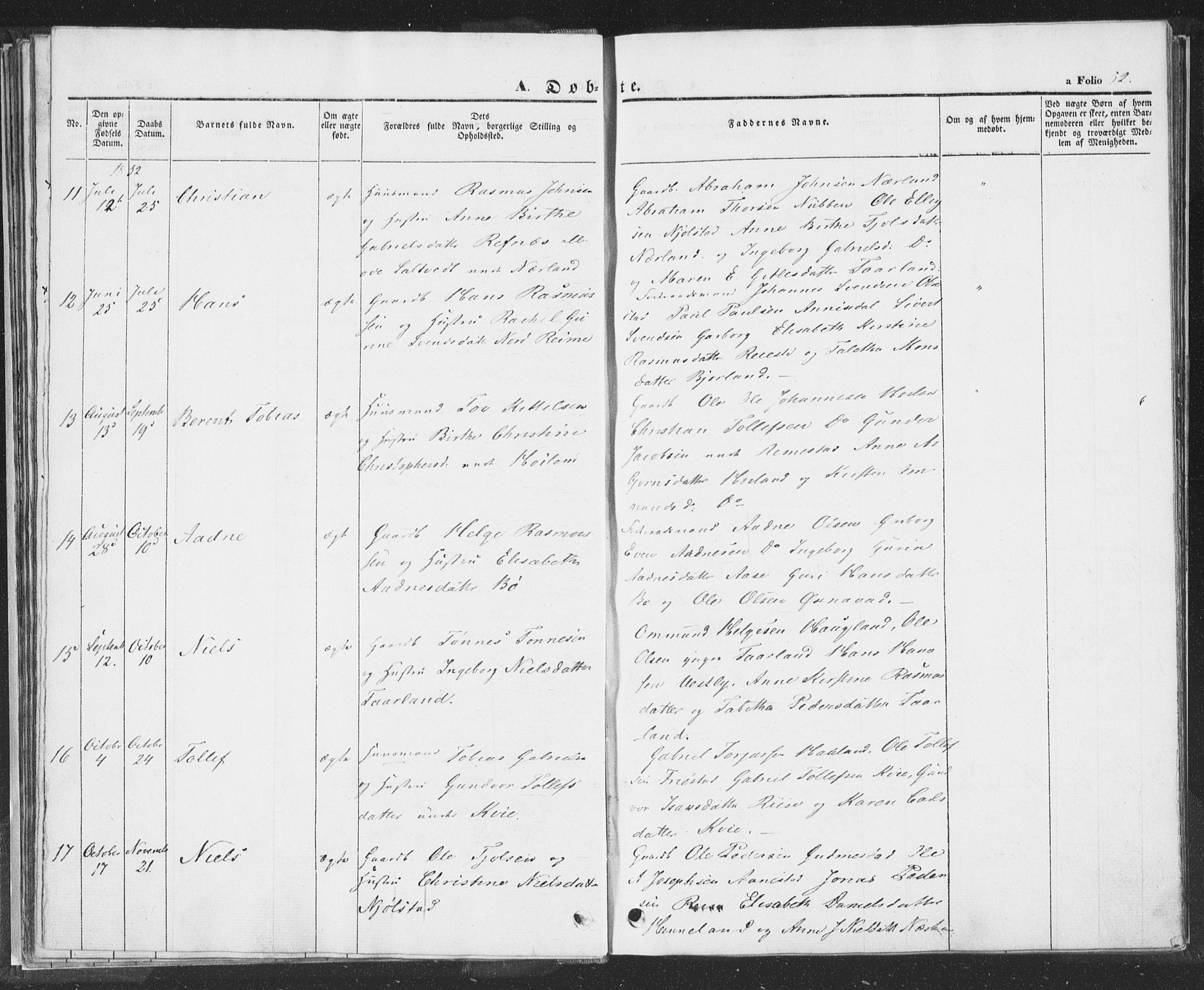 Hå sokneprestkontor, AV/SAST-A-101801/001/30BA/L0006: Parish register (official) no. A 5, 1842-1853, p. 52