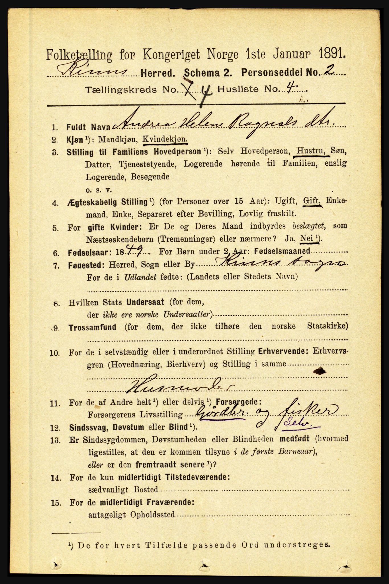 RA, 1891 census for 1437 Kinn, 1891, p. 1341