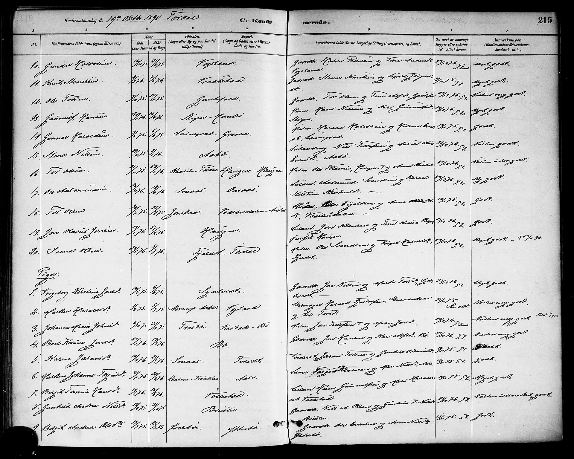 Drangedal kirkebøker, SAKO/A-258/F/Fa/L0010: Parish register (official) no. 10 /2, 1885-1894, p. 215