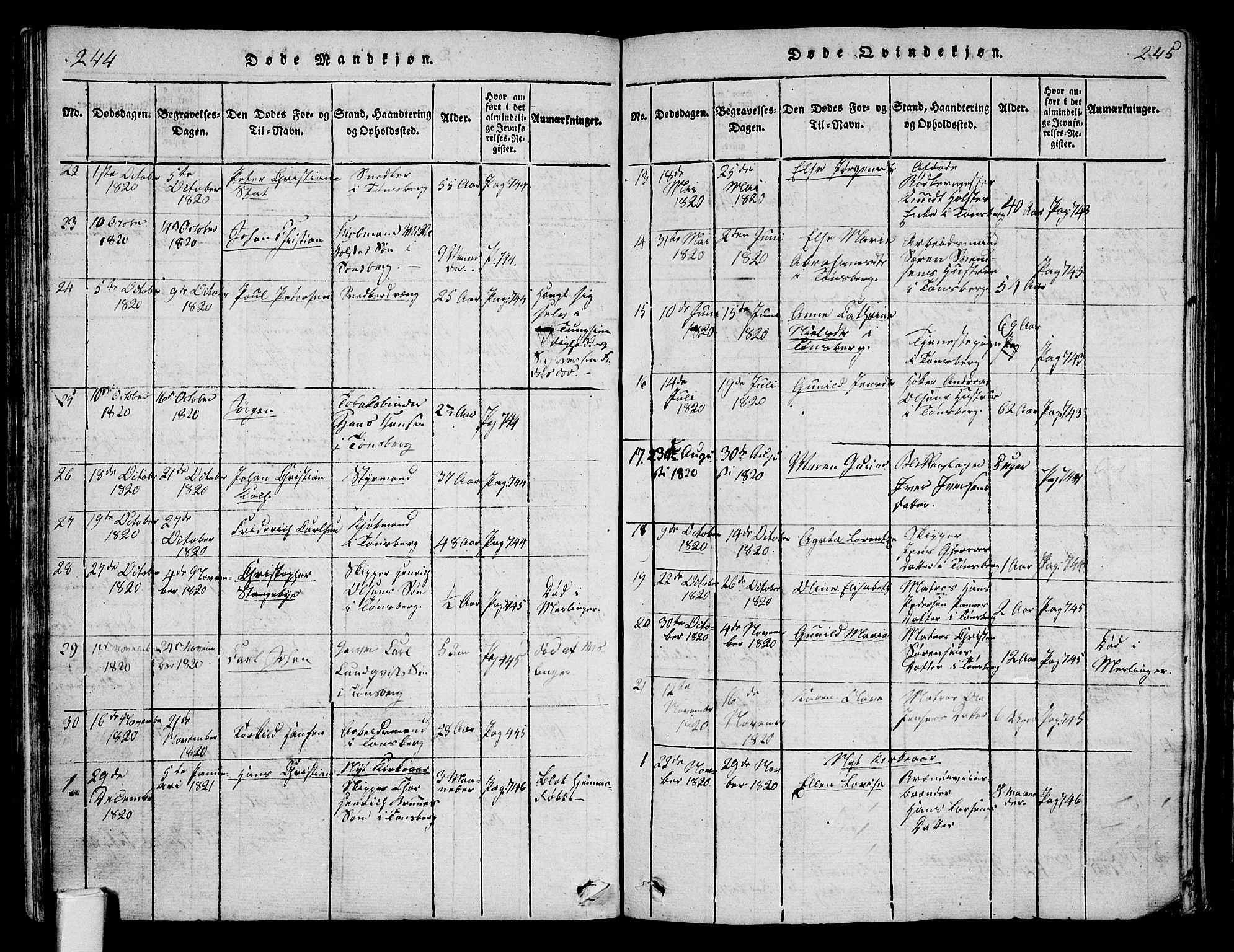 Tønsberg kirkebøker, AV/SAKO-A-330/F/Fa/L0004: Parish register (official) no. I 4, 1813-1826, p. 244-245