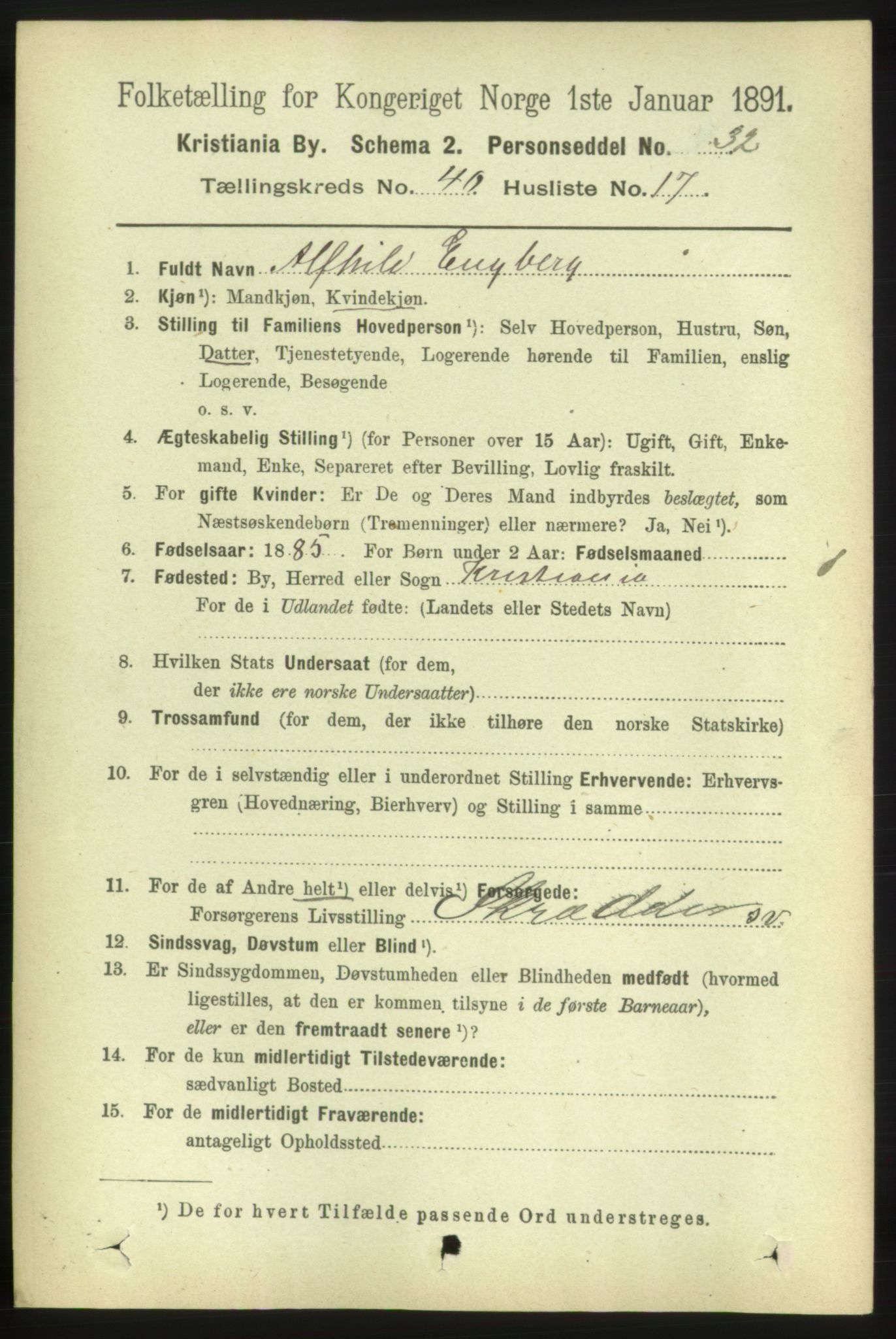 RA, 1891 census for 0301 Kristiania, 1891, p. 23407