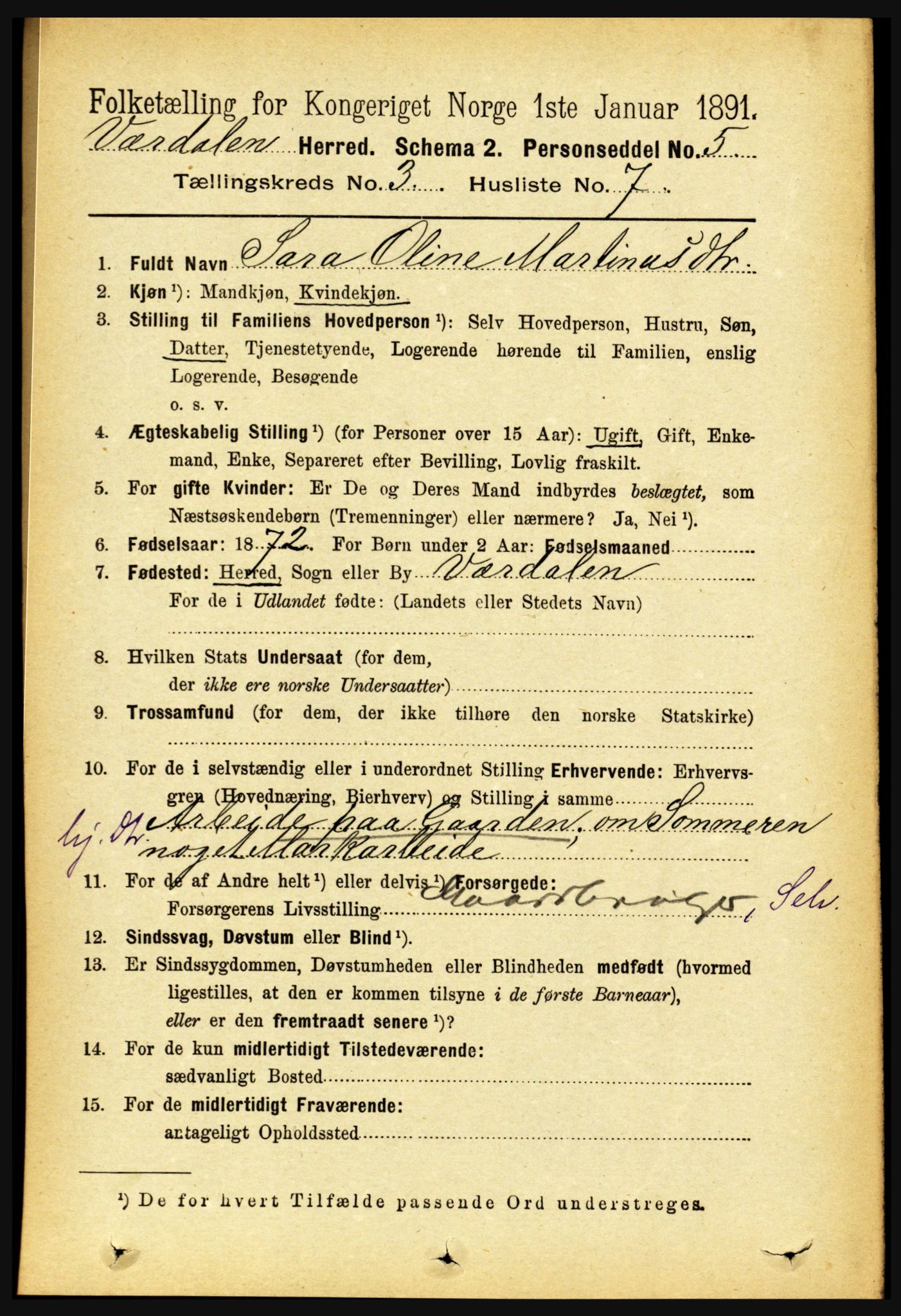 RA, 1891 census for 1721 Verdal, 1891, p. 1813