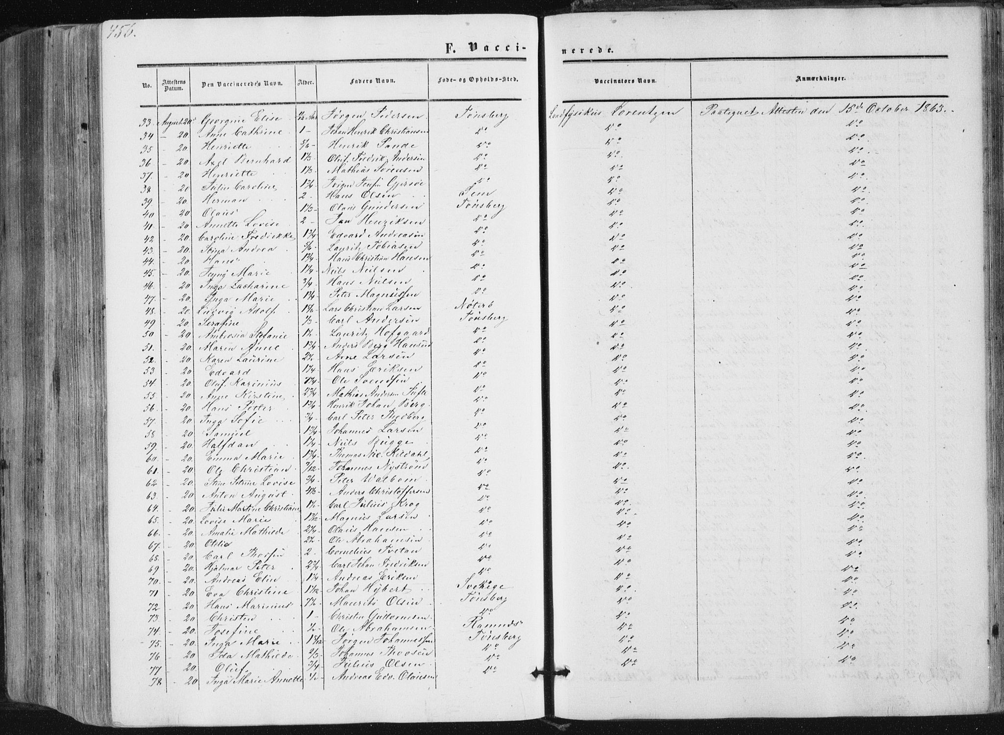 Tønsberg kirkebøker, AV/SAKO-A-330/F/Fa/L0008: Parish register (official) no. I 8, 1855-1864, p. 456