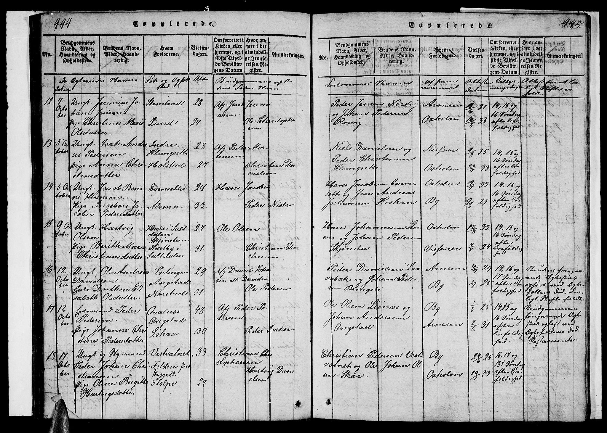 Ministerialprotokoller, klokkerbøker og fødselsregistre - Nordland, AV/SAT-A-1459/852/L0752: Parish register (copy) no. 852C03, 1840-1855, p. 444-445