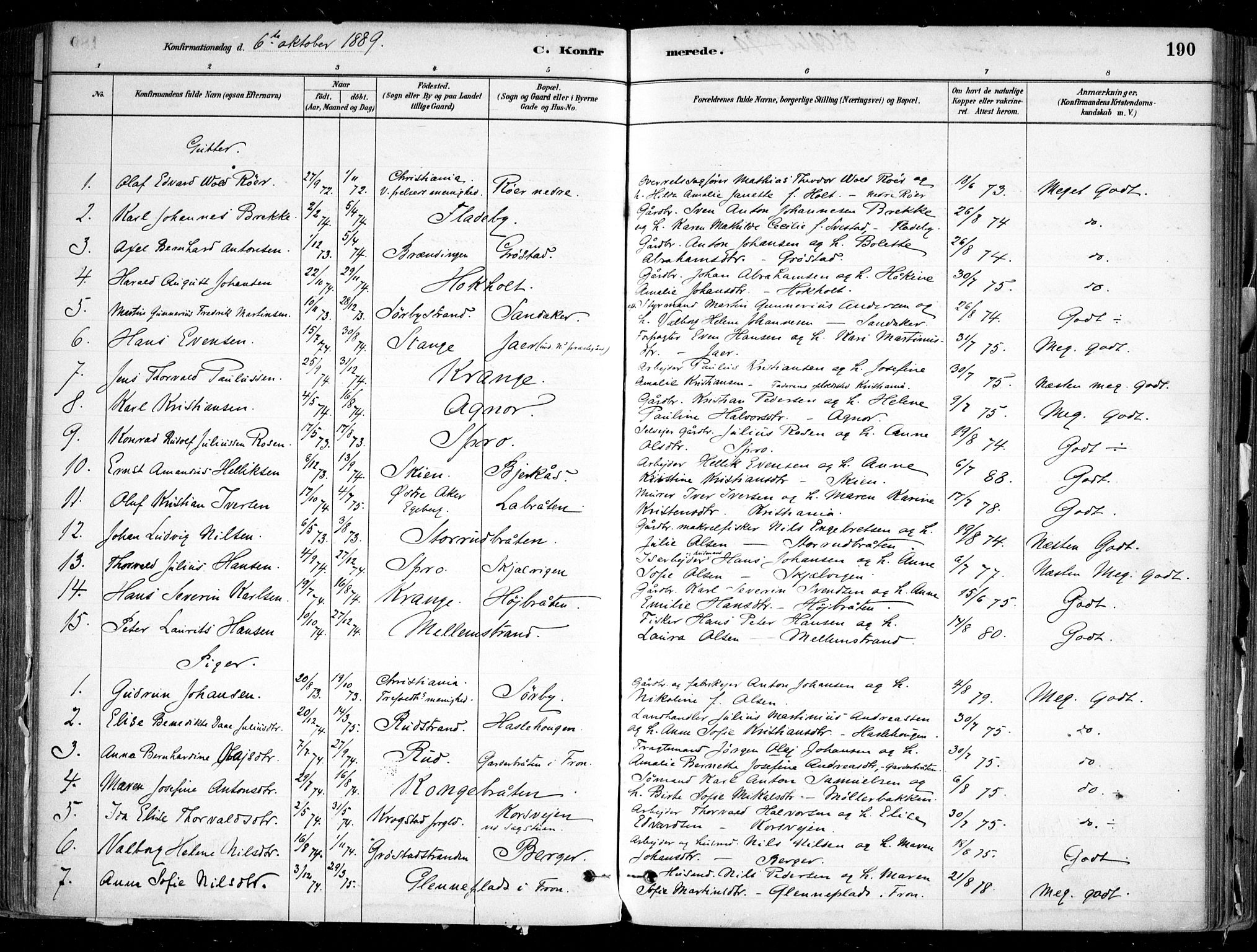 Nesodden prestekontor Kirkebøker, SAO/A-10013/F/Fa/L0009: Parish register (official) no. I 9, 1880-1915, p. 190