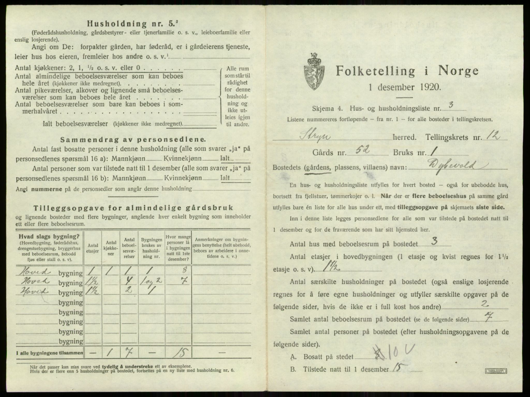 SAB, 1920 census for Stryn, 1920, p. 752