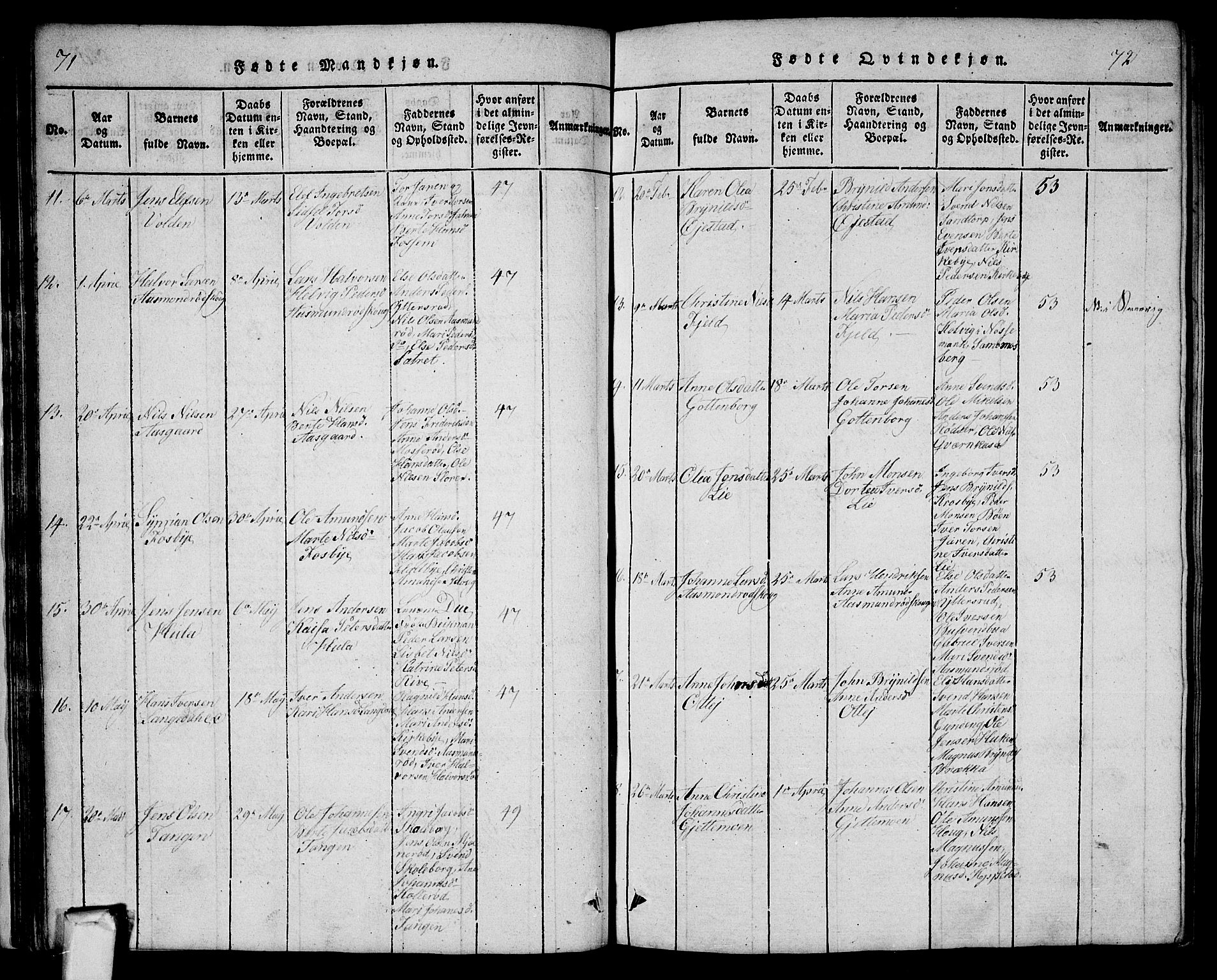 Aremark prestekontor Kirkebøker, AV/SAO-A-10899/G/Ga/L0001: Parish register (copy) no.  I 1, 1814-1834, p. 71-72