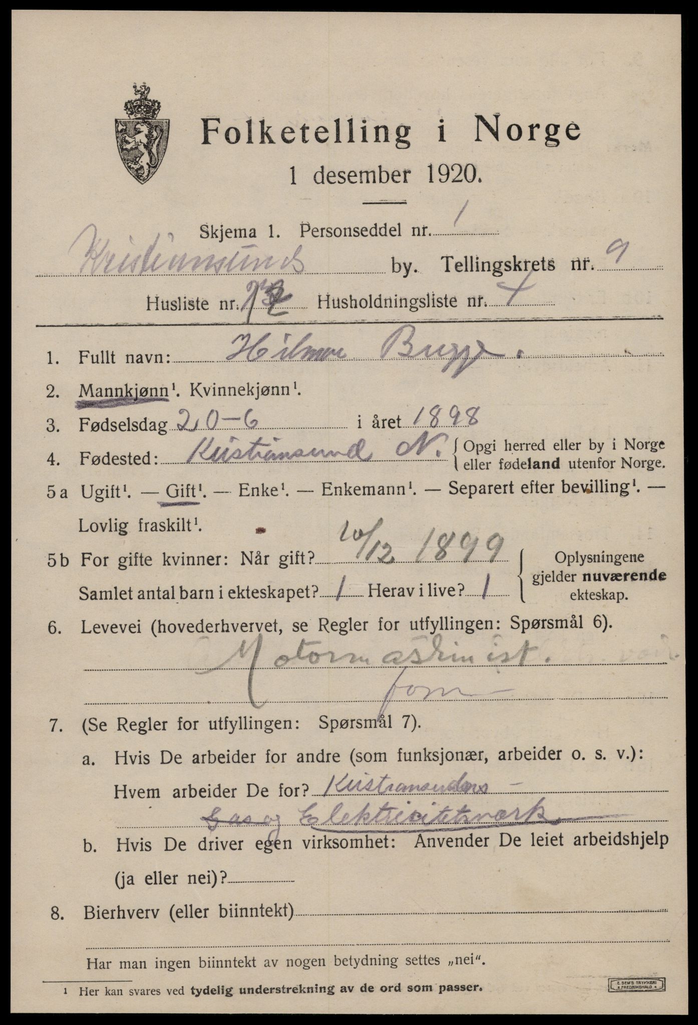 SAT, 1920 census for Kristiansund, 1920, p. 22083