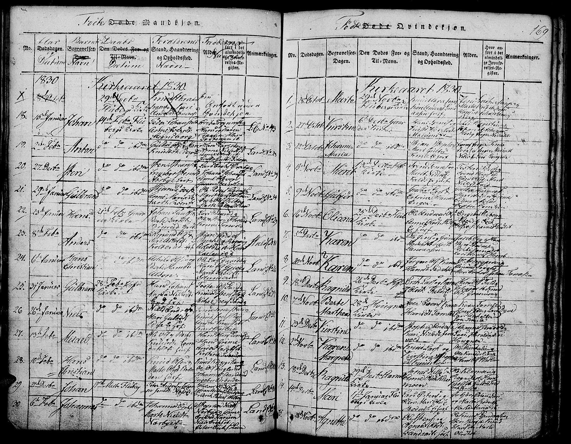 Land prestekontor, SAH/PREST-120/H/Ha/Hab/L0001: Parish register (copy) no. 1, 1814-1833, p. 169