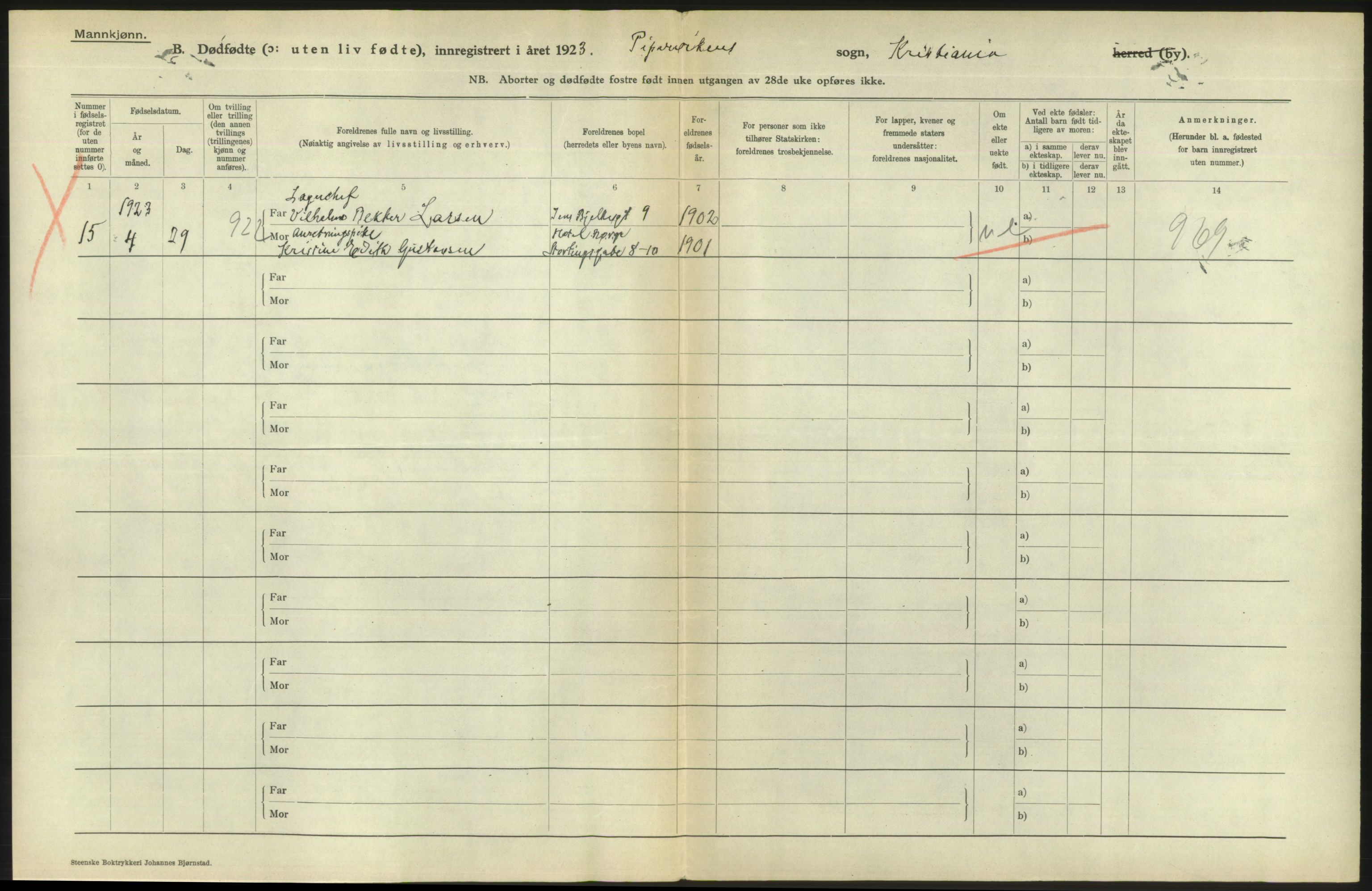 Statistisk sentralbyrå, Sosiodemografiske emner, Befolkning, AV/RA-S-2228/D/Df/Dfc/Dfcc/L0010: Kristiania: Døde, dødfødte, 1923, p. 26