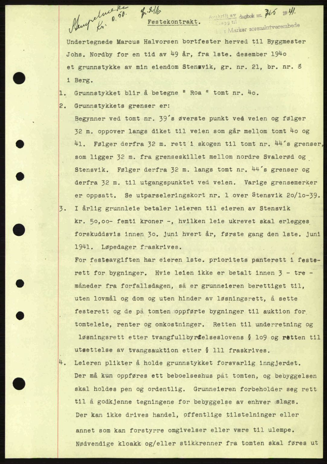 Idd og Marker sorenskriveri, AV/SAO-A-10283/G/Gb/Gbb/L0004: Mortgage book no. A4, 1940-1941, Diary no: : 765/1941