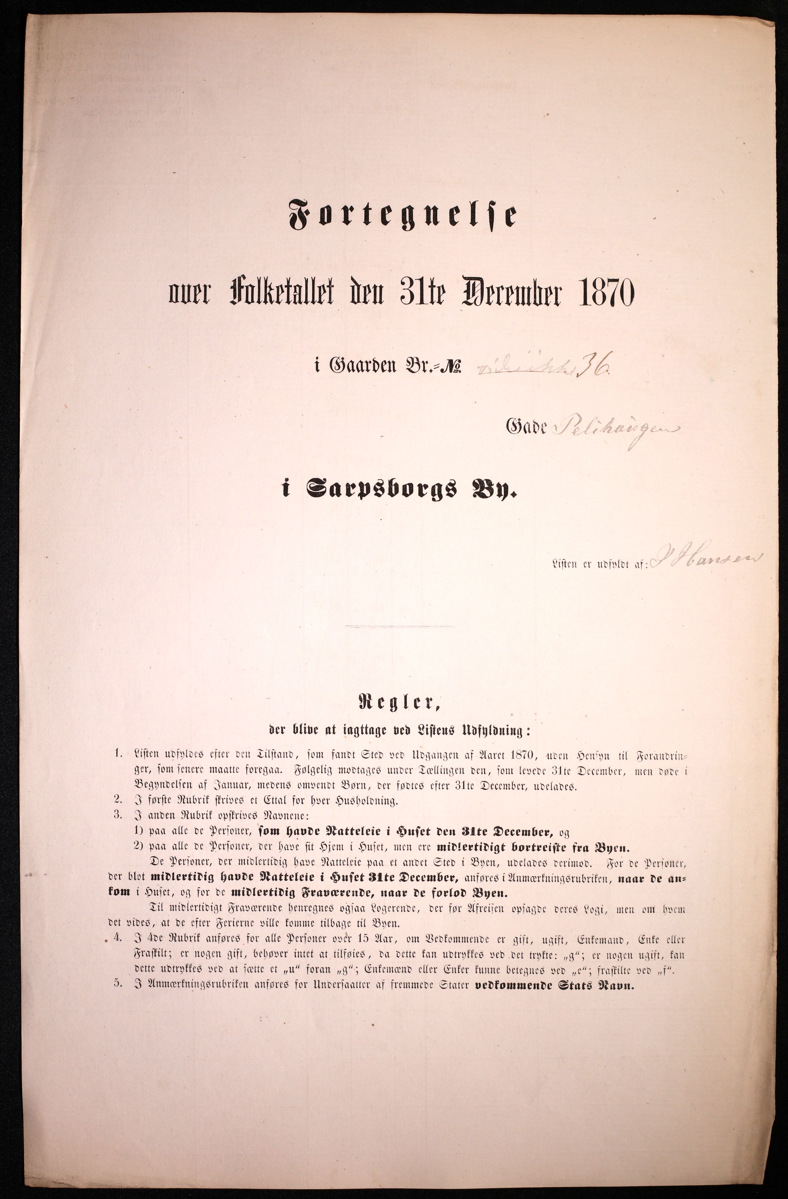 RA, 1870 census for 0102 Sarpsborg, 1870, p. 293