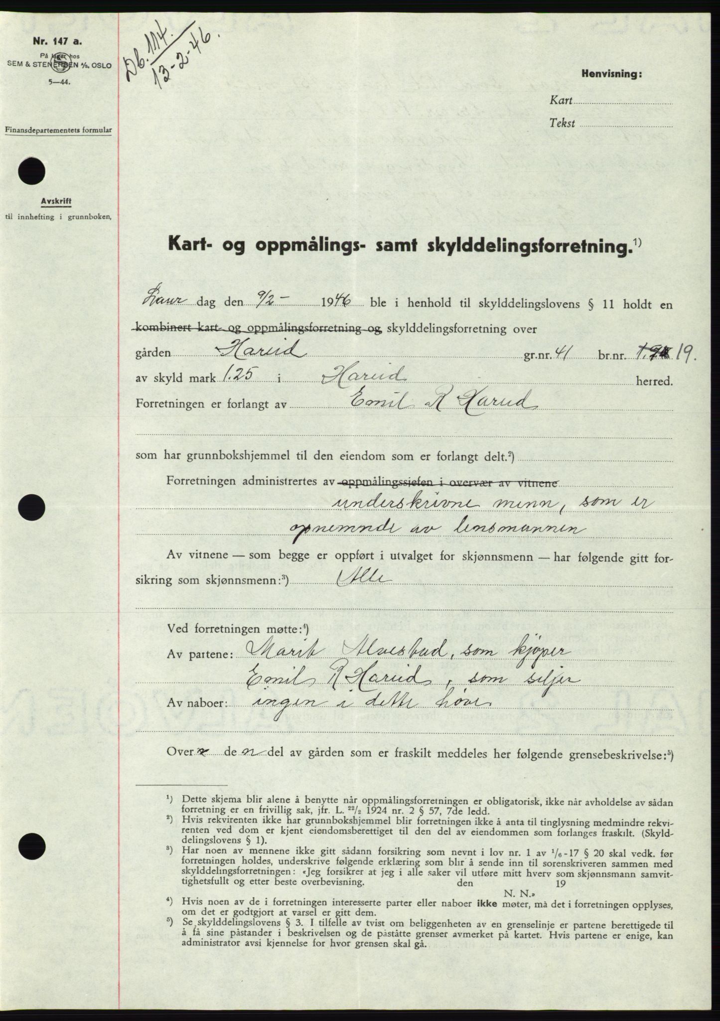 Søre Sunnmøre sorenskriveri, AV/SAT-A-4122/1/2/2C/L0078: Mortgage book no. 4A, 1946-1946, Diary no: : 114/1946