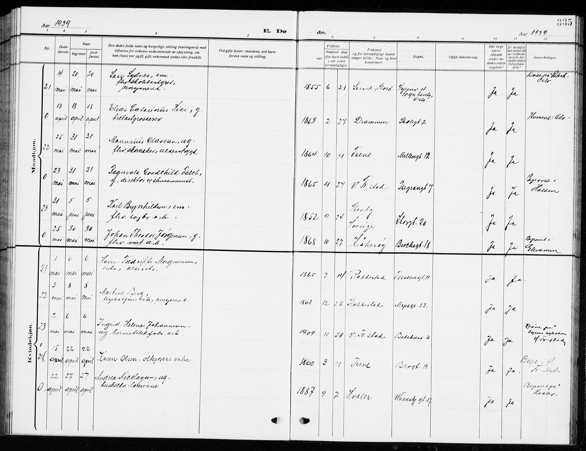 Fredrikstad domkirkes prestekontor Kirkebøker, AV/SAO-A-10906/G/Ga/L0004: Parish register (copy) no. 4, 1910-1944, p. 335