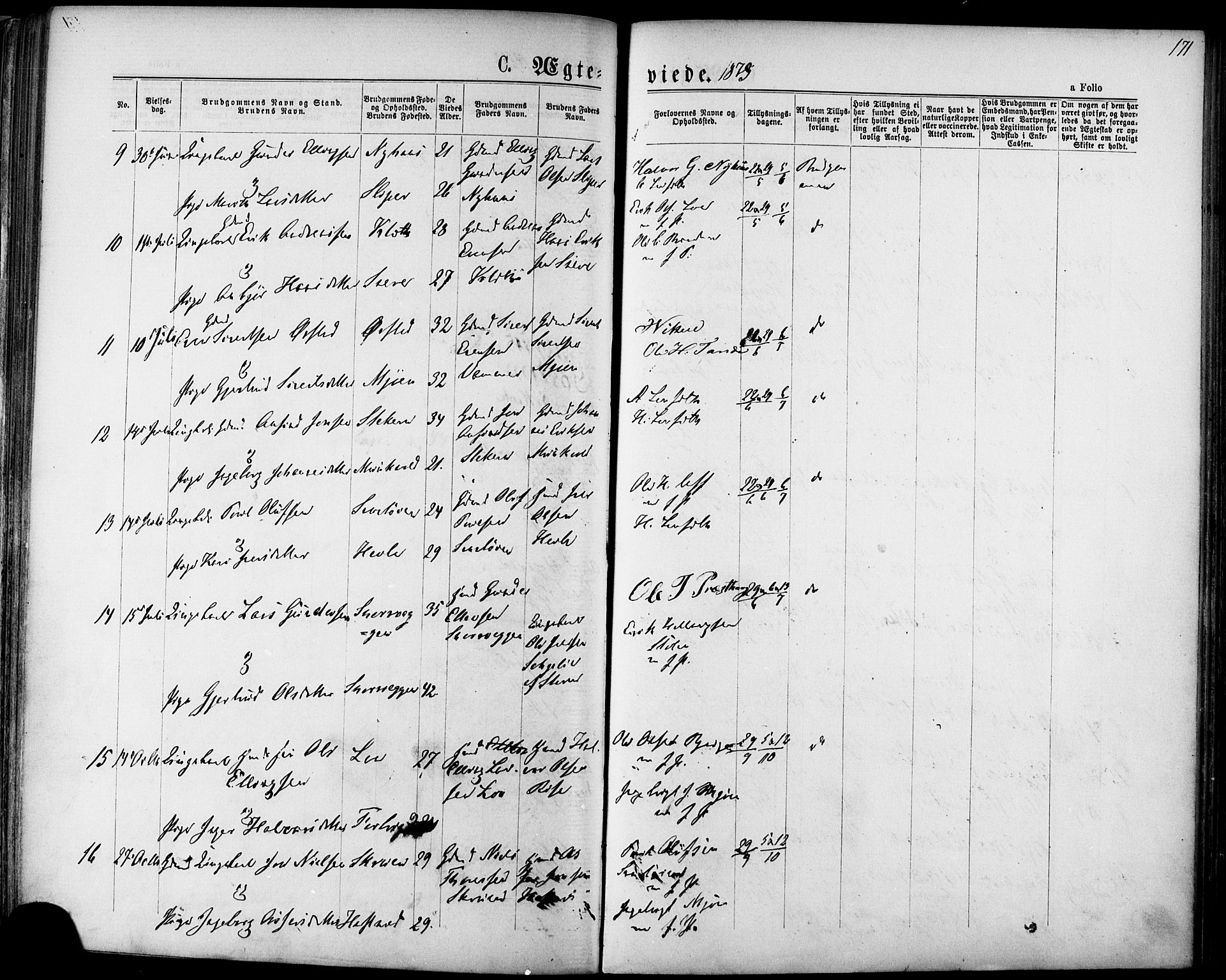Ministerialprotokoller, klokkerbøker og fødselsregistre - Sør-Trøndelag, SAT/A-1456/678/L0900: Parish register (official) no. 678A09, 1872-1881, p. 171