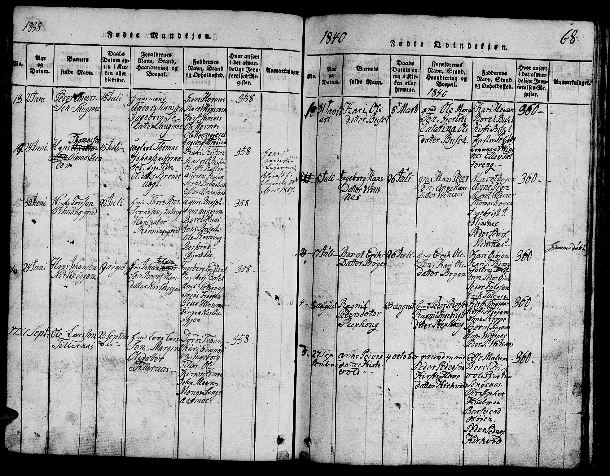 Ministerialprotokoller, klokkerbøker og fødselsregistre - Sør-Trøndelag, SAT/A-1456/688/L1026: Parish register (copy) no. 688C01, 1817-1860, p. 68