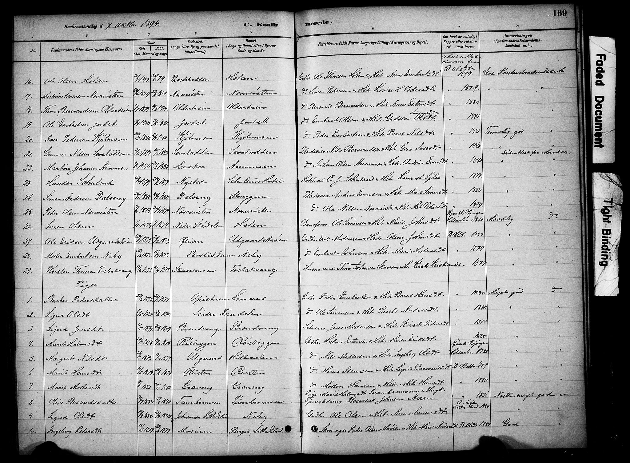 Tynset prestekontor, AV/SAH-PREST-058/H/Ha/Hab/L0006: Parish register (copy) no. 6, 1880-1899, p. 169