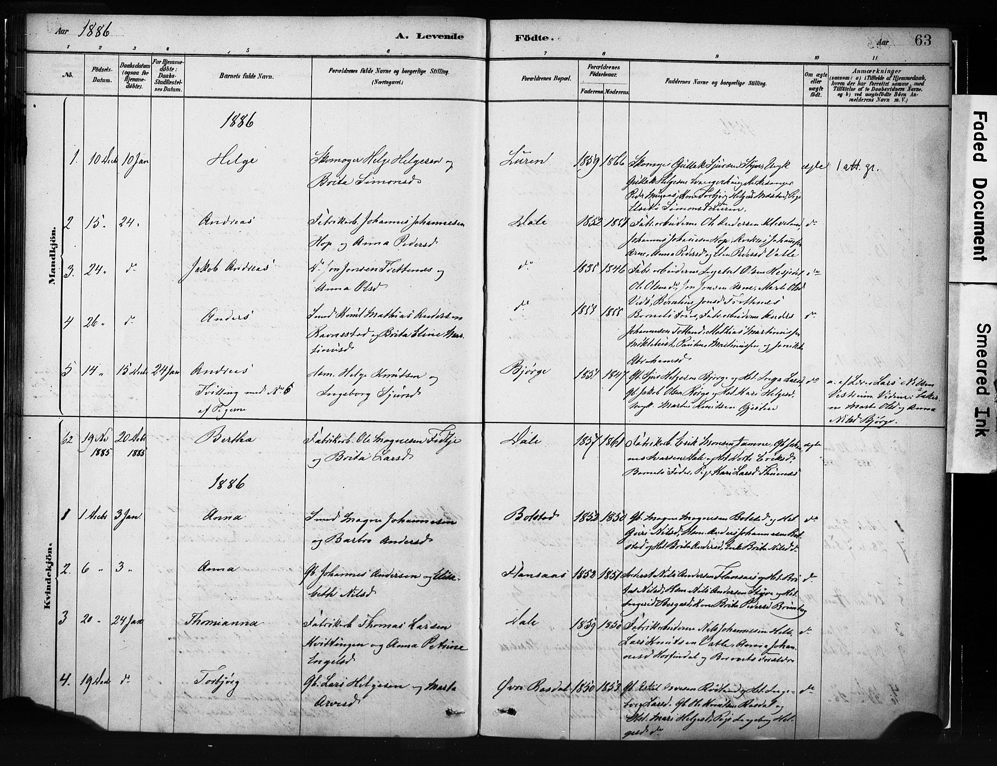 Evanger sokneprestembete, SAB/A-99924: Parish register (official) no. A 1, 1877-1899, p. 63