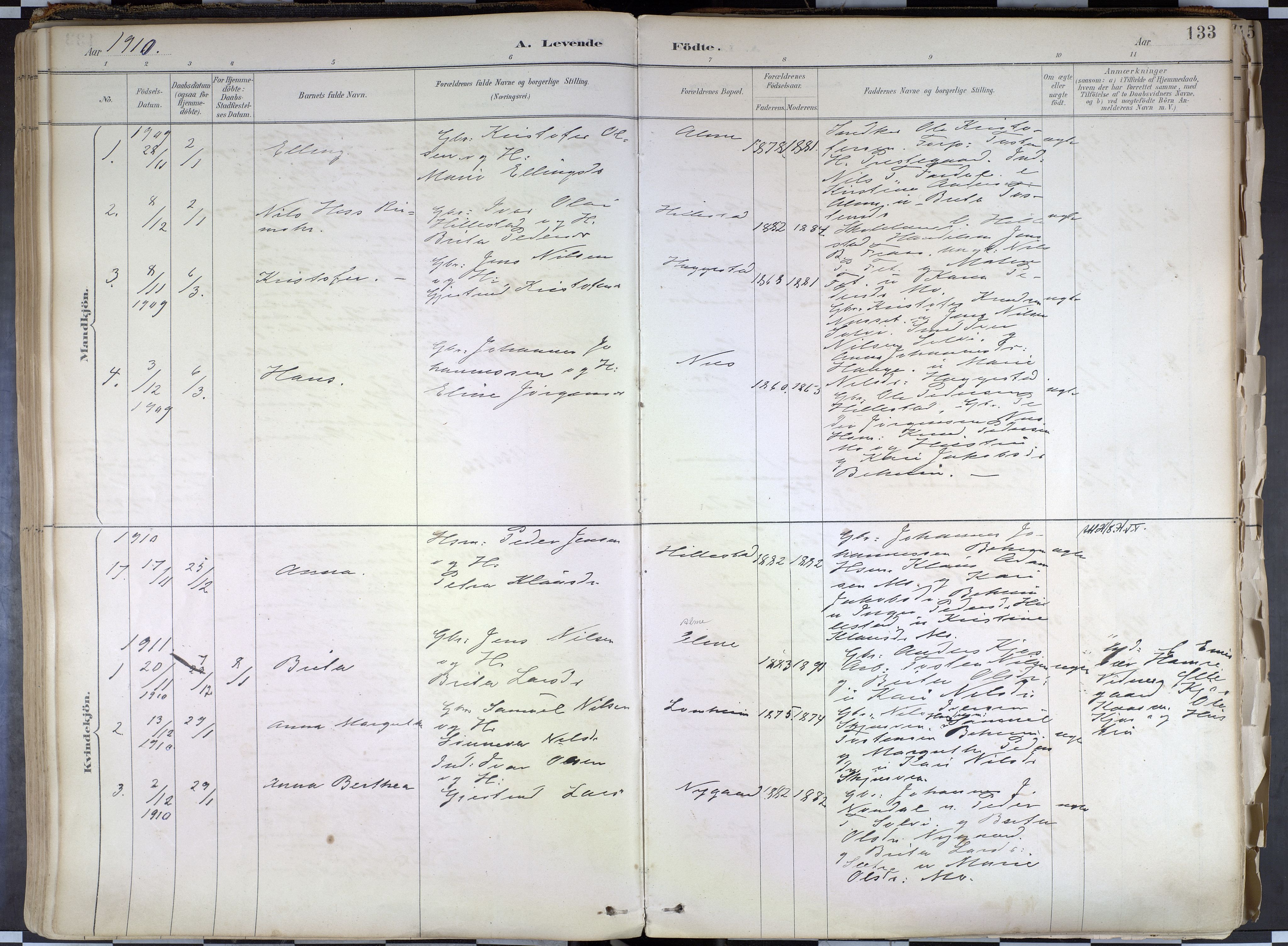 Hafslo sokneprestembete, SAB/A-80301/H/Haa/Haab/L0001: Parish register (official) no. B 1, 1886-1945, p. 133