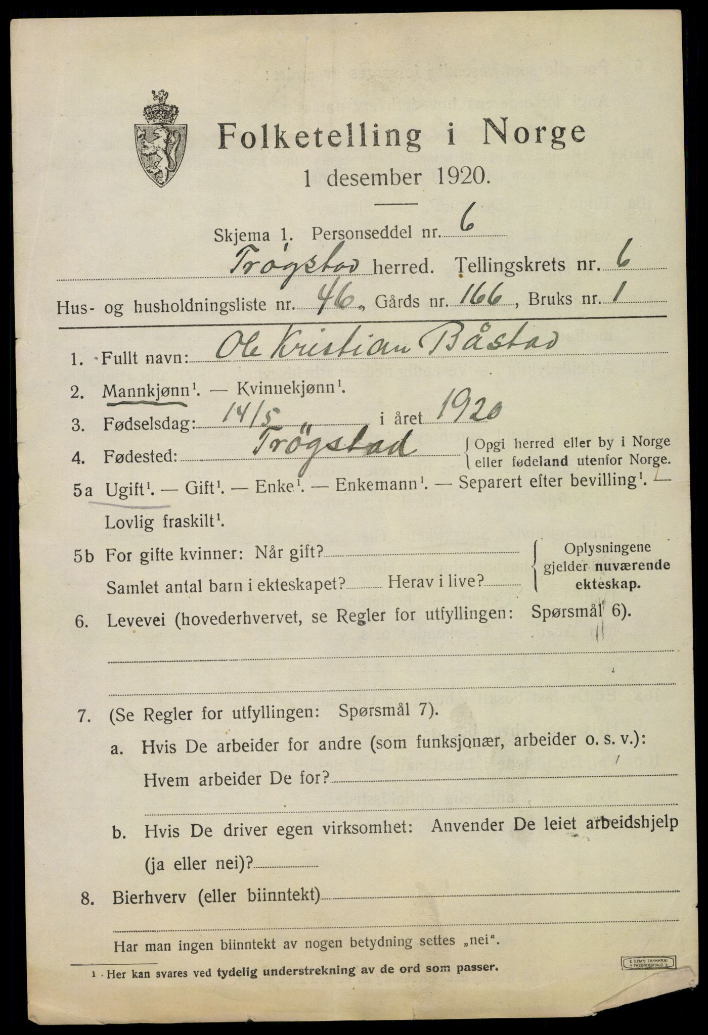 SAO, 1920 census for Trøgstad, 1920, p. 7098