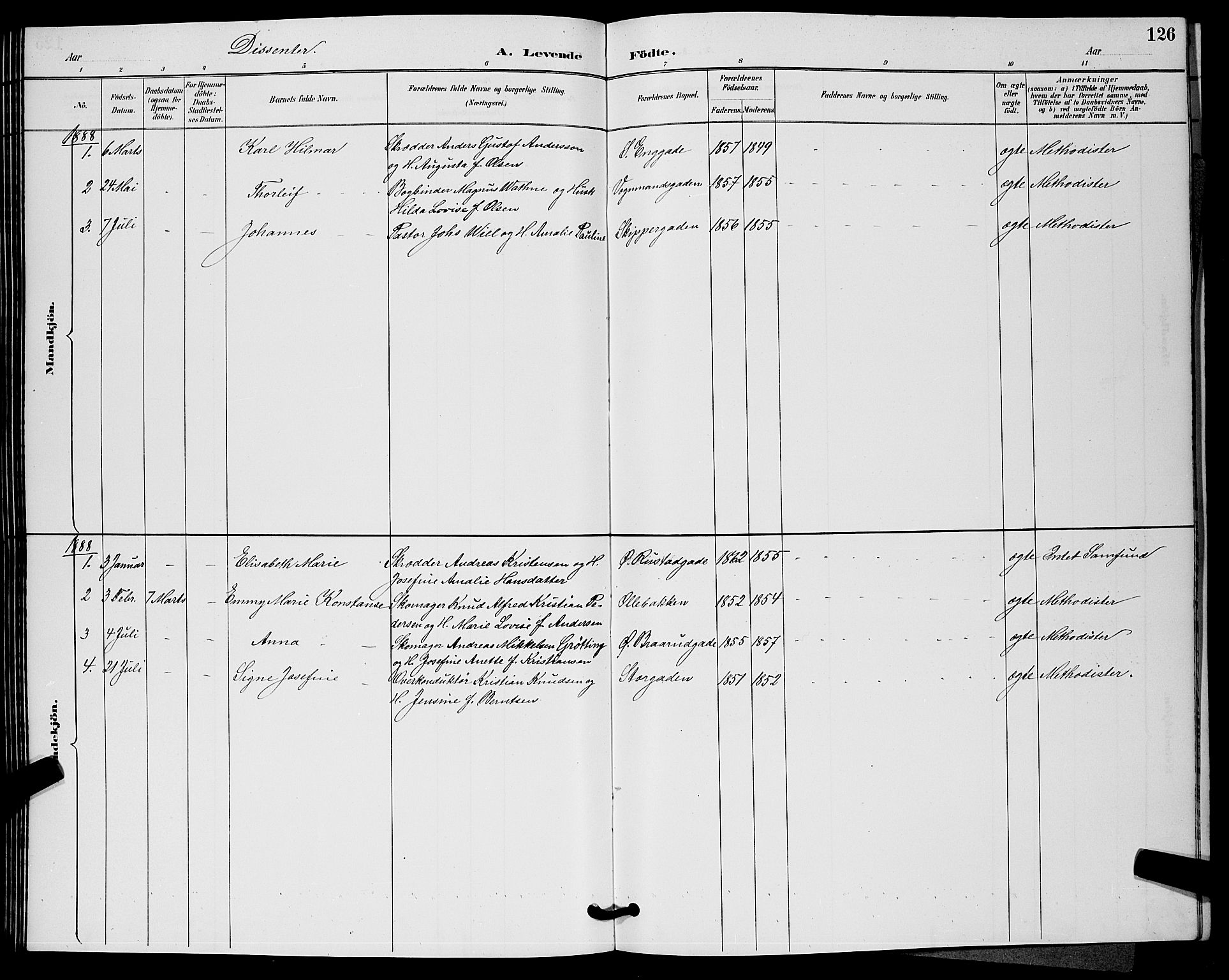 Horten kirkebøker, SAKO/A-348/G/Ga/L0005: Parish register (copy) no. 5, 1888-1895, p. 126