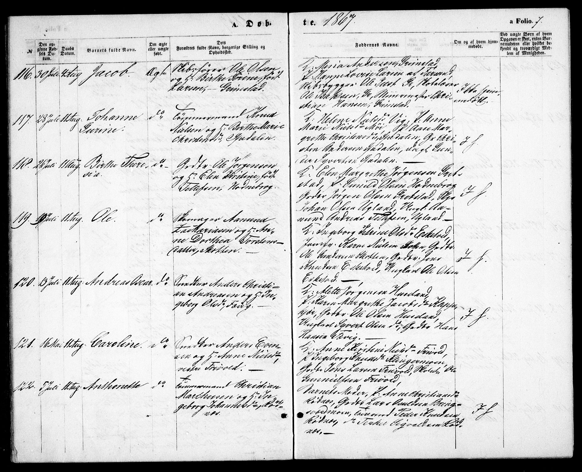 Fjære sokneprestkontor, SAK/1111-0011/F/Fb/L0009: Parish register (copy) no. B 9, 1867-1870, p. 7