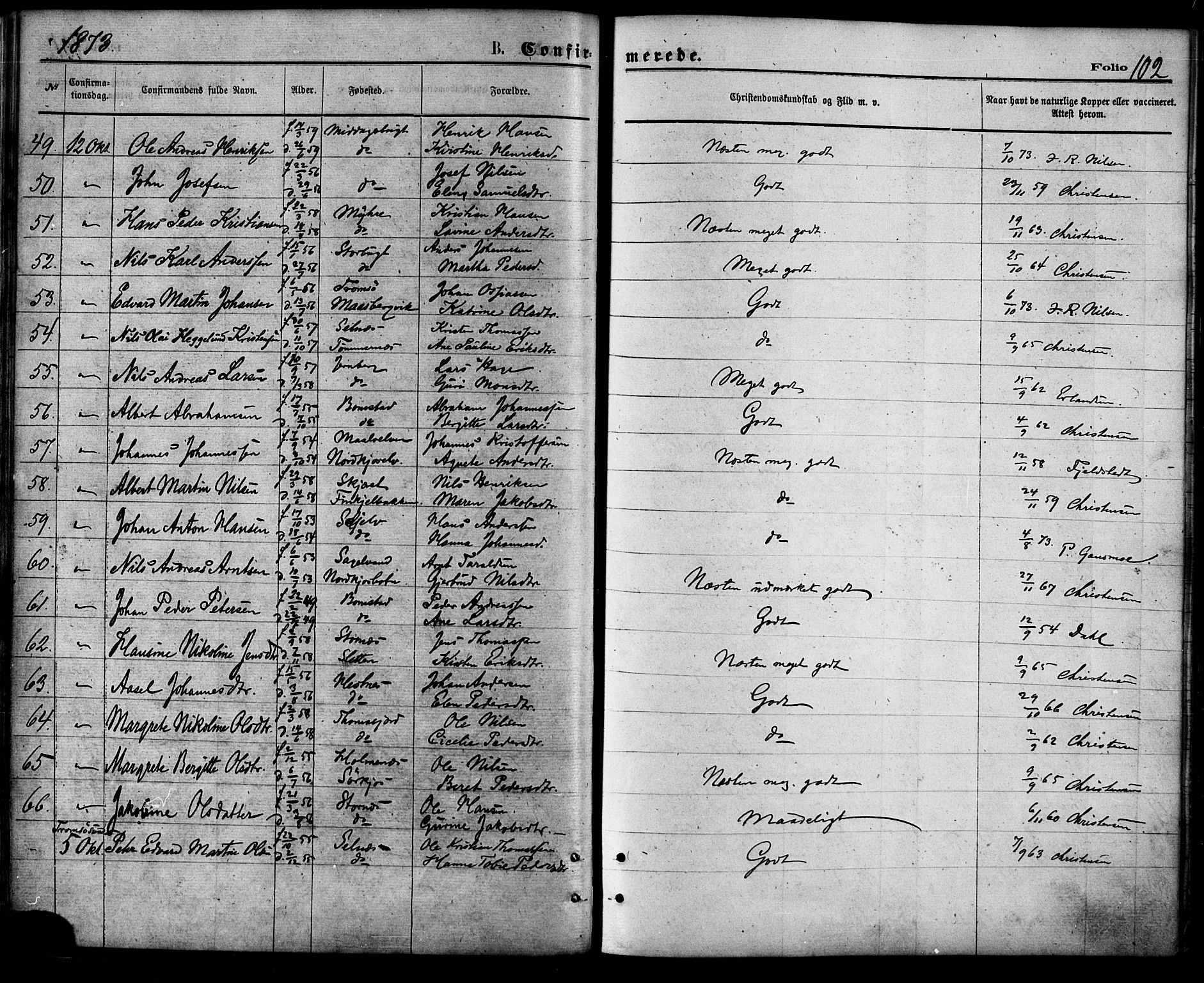 Balsfjord sokneprestembete, SATØ/S-1303/G/Ga/L0004kirke: Parish register (official) no. 4, 1871-1883, p. 102