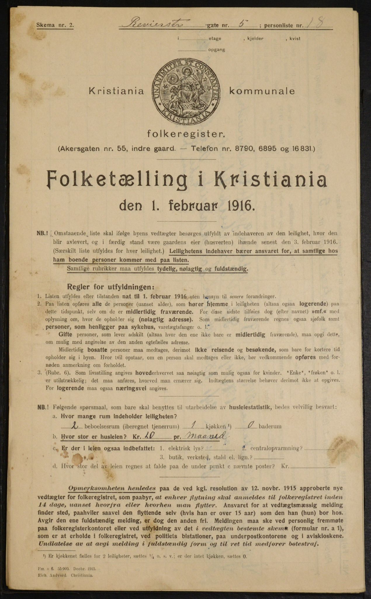 OBA, Municipal Census 1916 for Kristiania, 1916, p. 85045