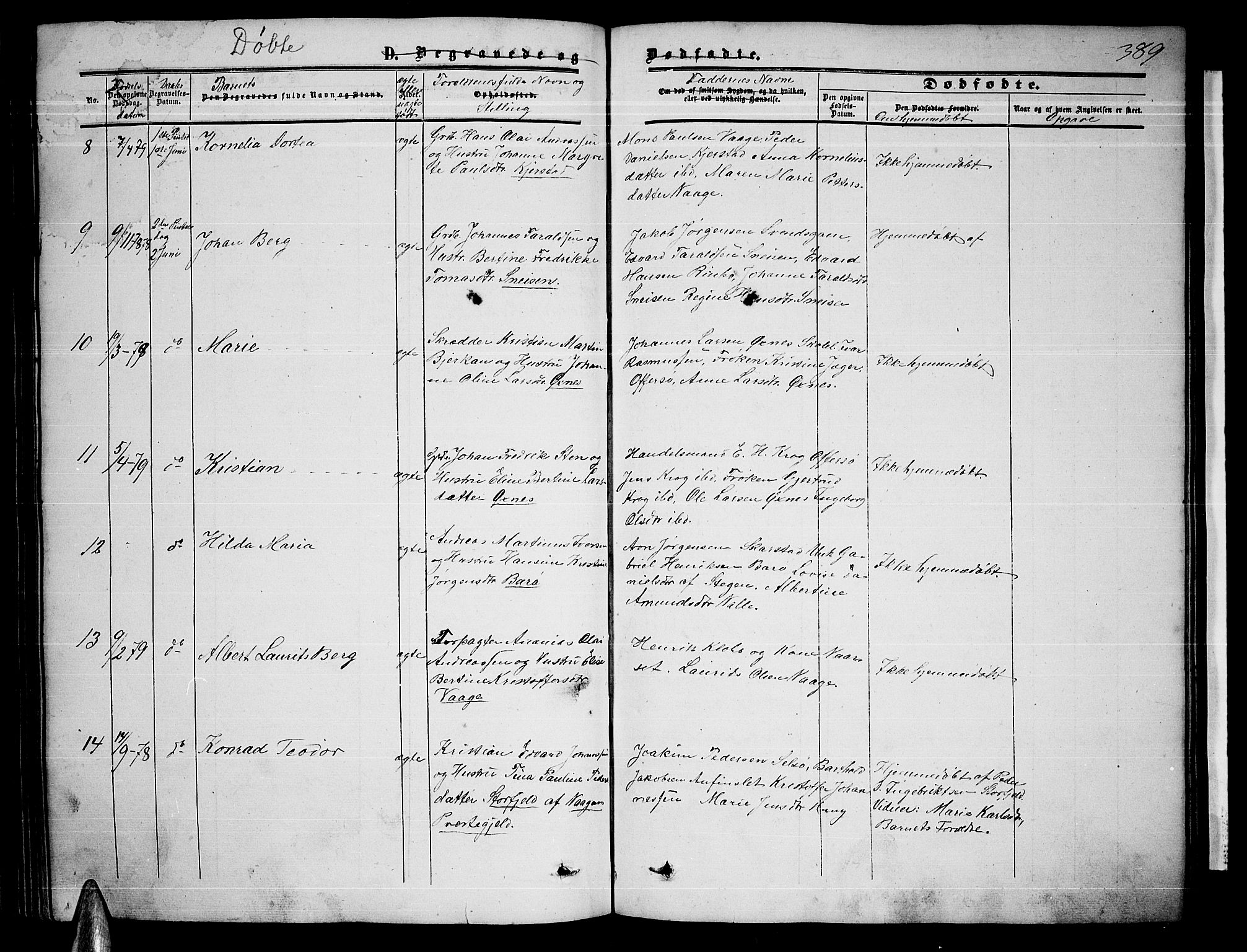 Ministerialprotokoller, klokkerbøker og fødselsregistre - Nordland, AV/SAT-A-1459/872/L1046: Parish register (copy) no. 872C02, 1852-1879, p. 389