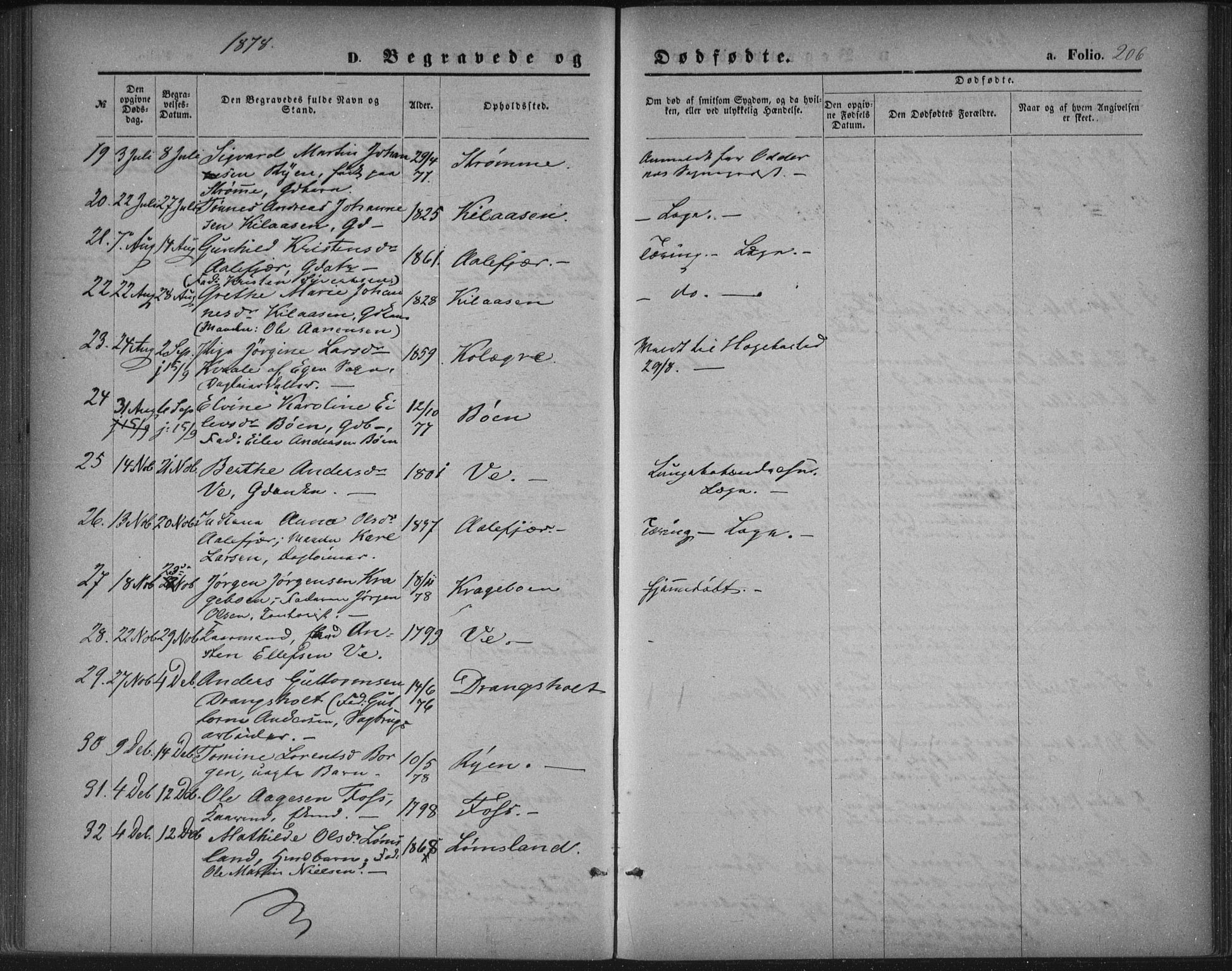 Tveit sokneprestkontor, AV/SAK-1111-0043/F/Fa/L0006: Parish register (official) no. A 6, 1872-1886, p. 206