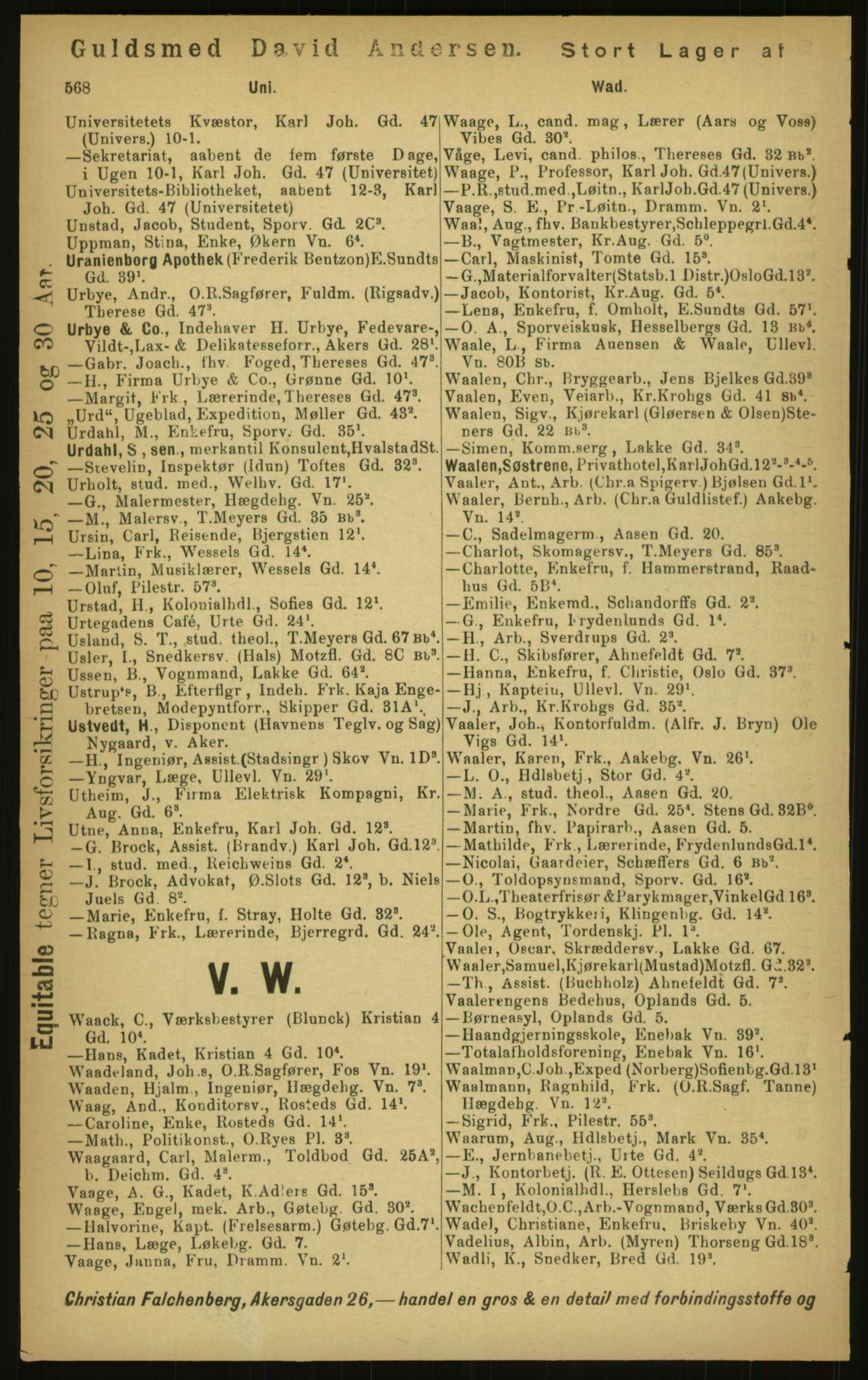 Kristiania/Oslo adressebok, PUBL/-, 1897, p. 568