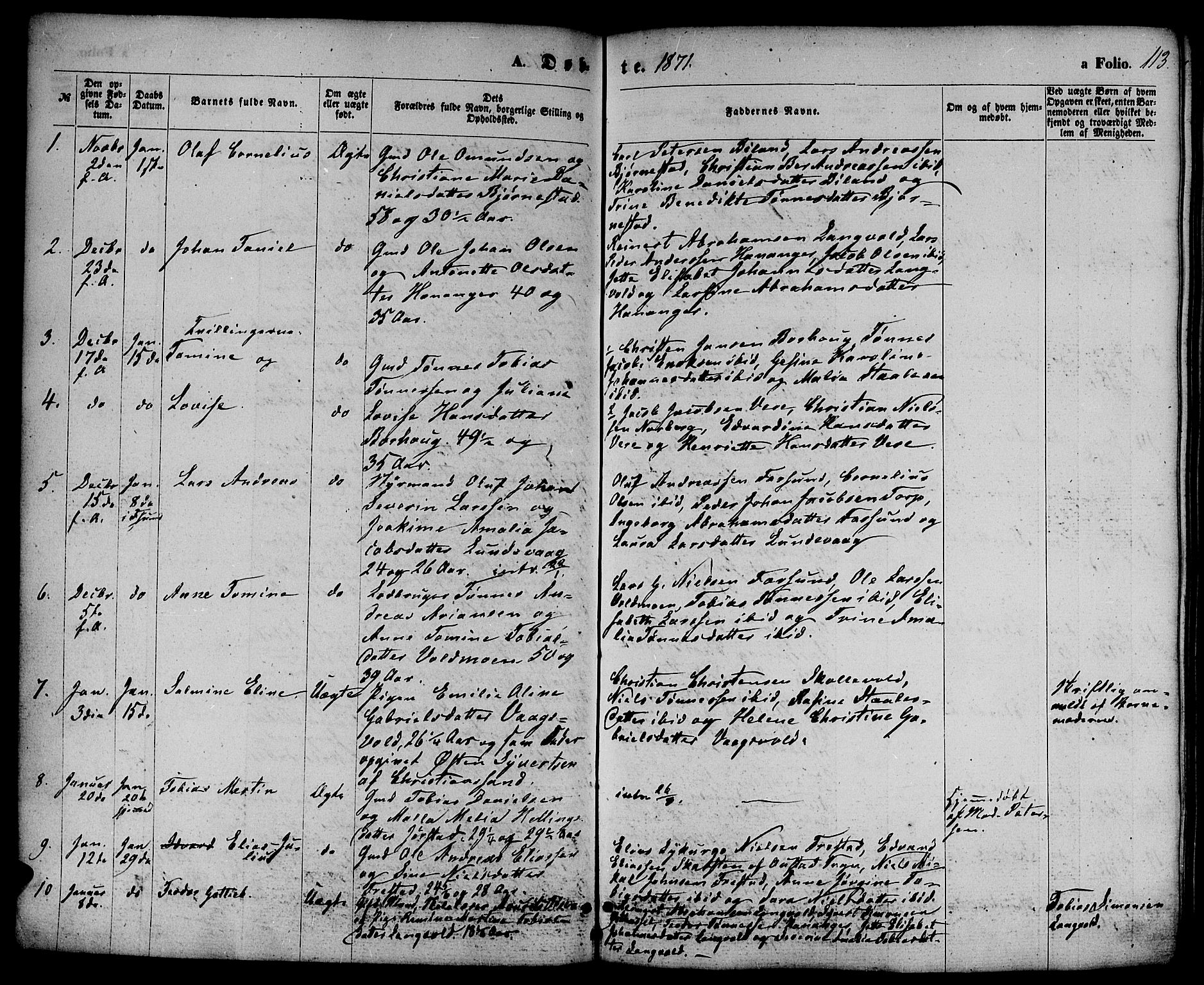 Lista sokneprestkontor, SAK/1111-0027/F/Fb/L0003: Parish register (copy) no. B 3, 1862-1877, p. 113