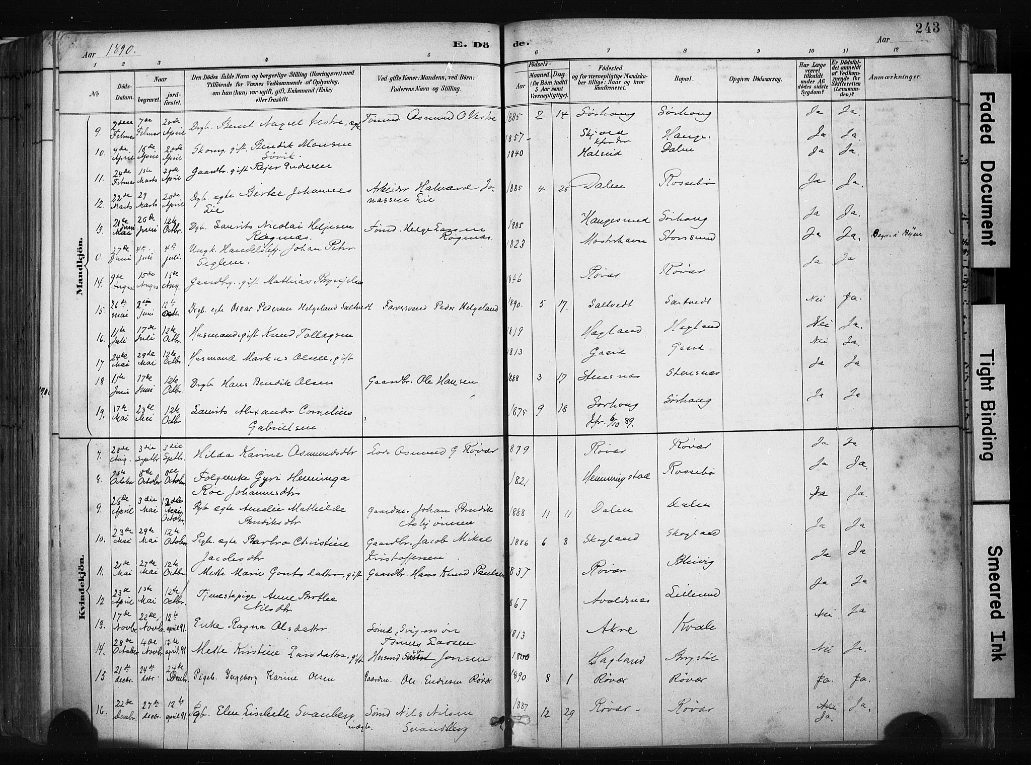 Haugesund sokneprestkontor, SAST/A -101863/H/Ha/Haa/L0004: Parish register (official) no. A 4, 1886-1908, p. 243