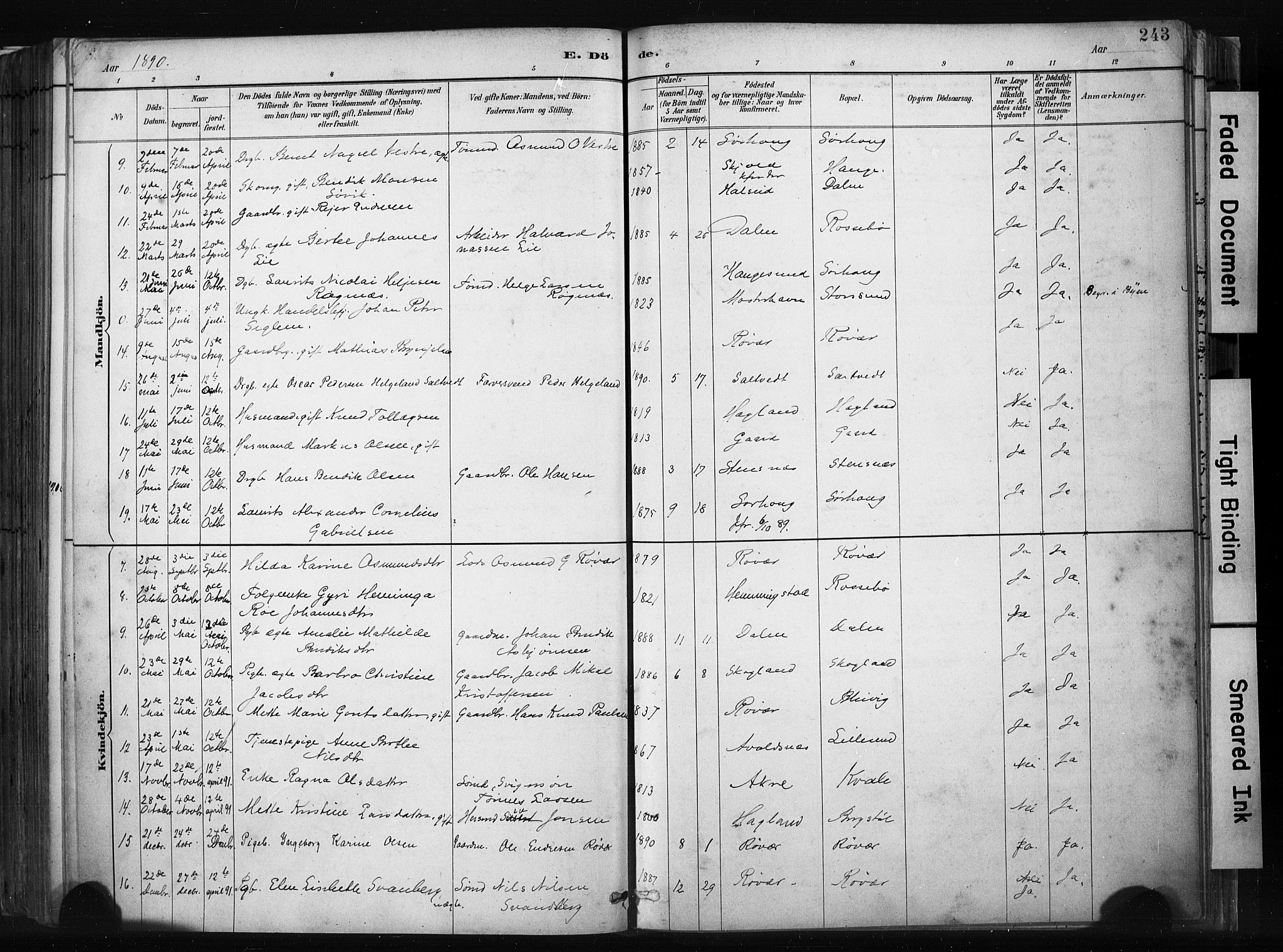 Haugesund sokneprestkontor, AV/SAST-A -101863/H/Ha/Haa/L0004: Parish register (official) no. A 4, 1886-1908, p. 243