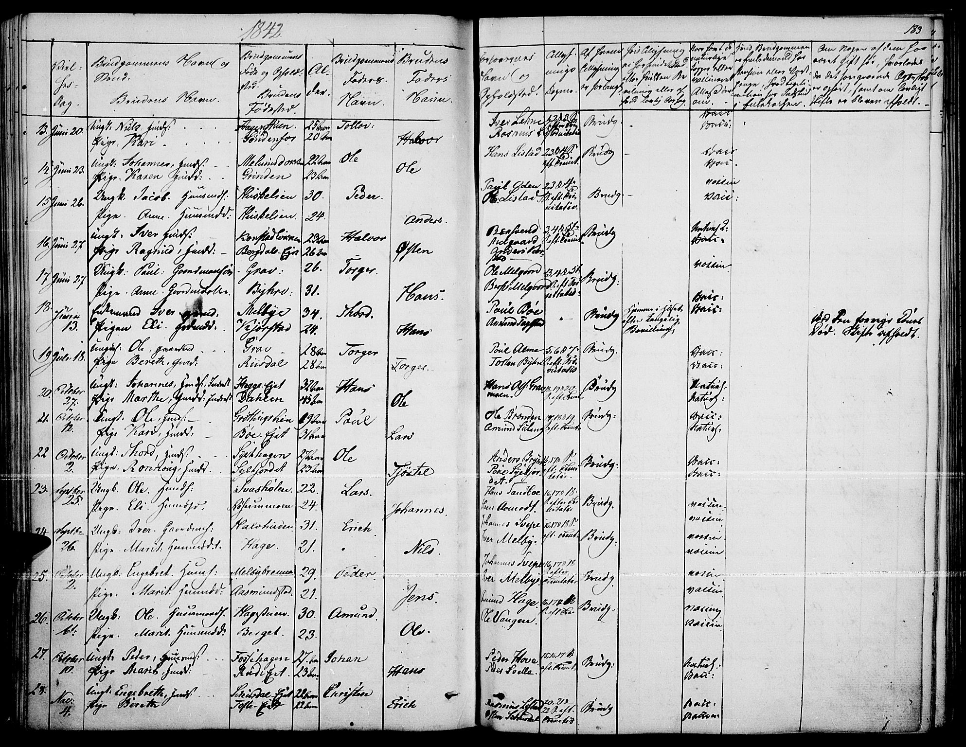 Fron prestekontor, SAH/PREST-078/H/Ha/Haa/L0004: Parish register (official) no. 4, 1839-1848, p. 183