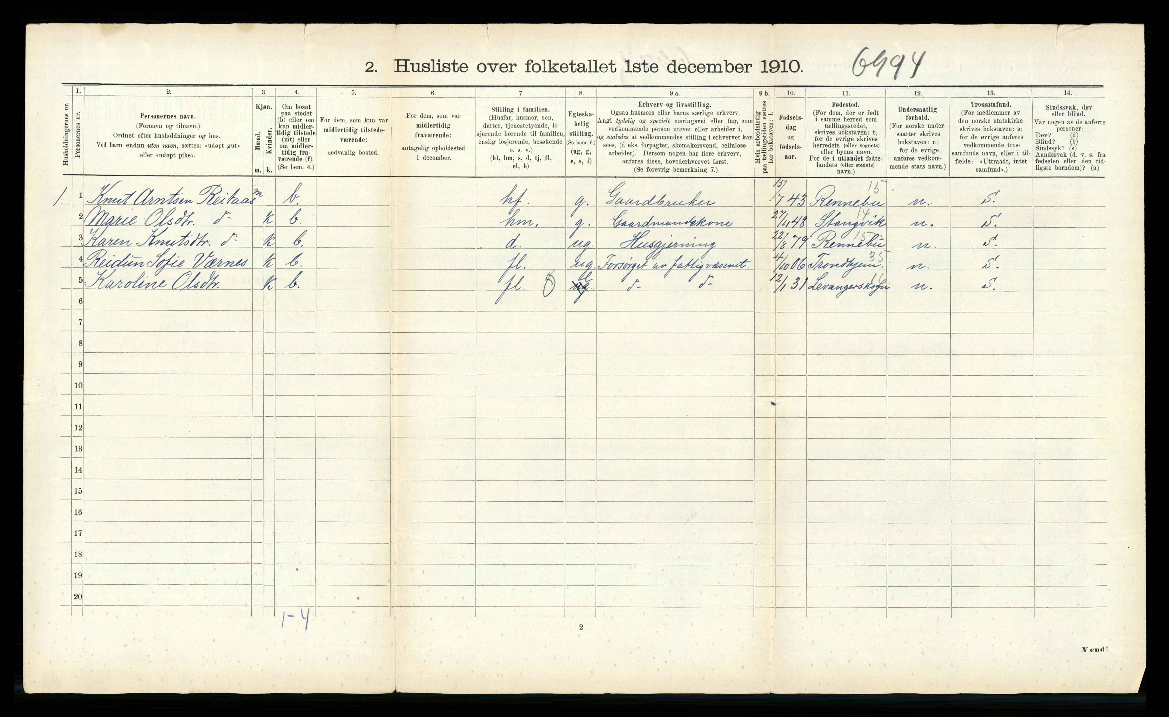 RA, 1910 census for Strinda, 1910, p. 1731